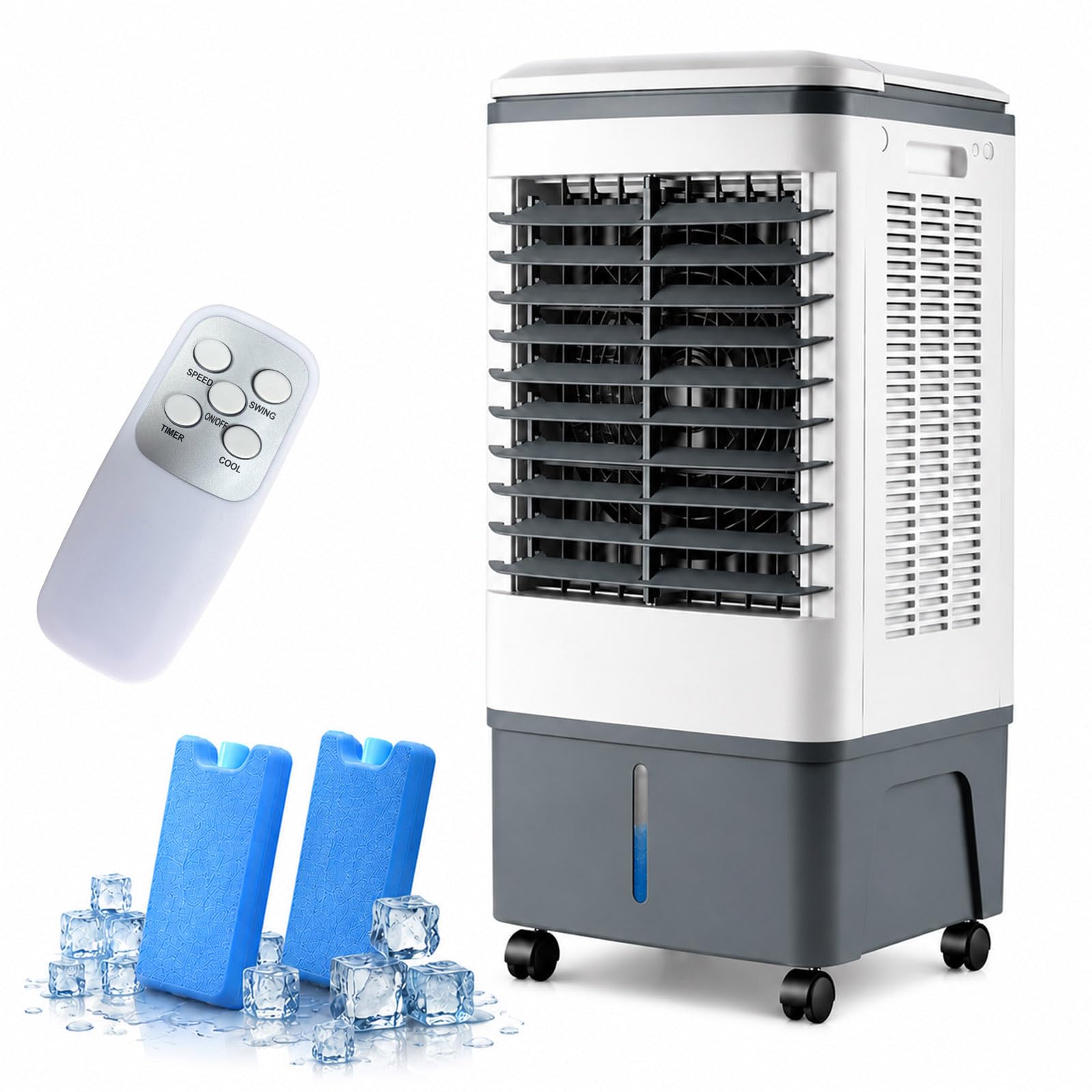 Ksdbgvf White Evaporative Air Cooler: 20L Mobile Cooling Fan With 0-7.5H Timer And Wireless Remote Control, For Home, Office, Bedroom, Living Room, Garage