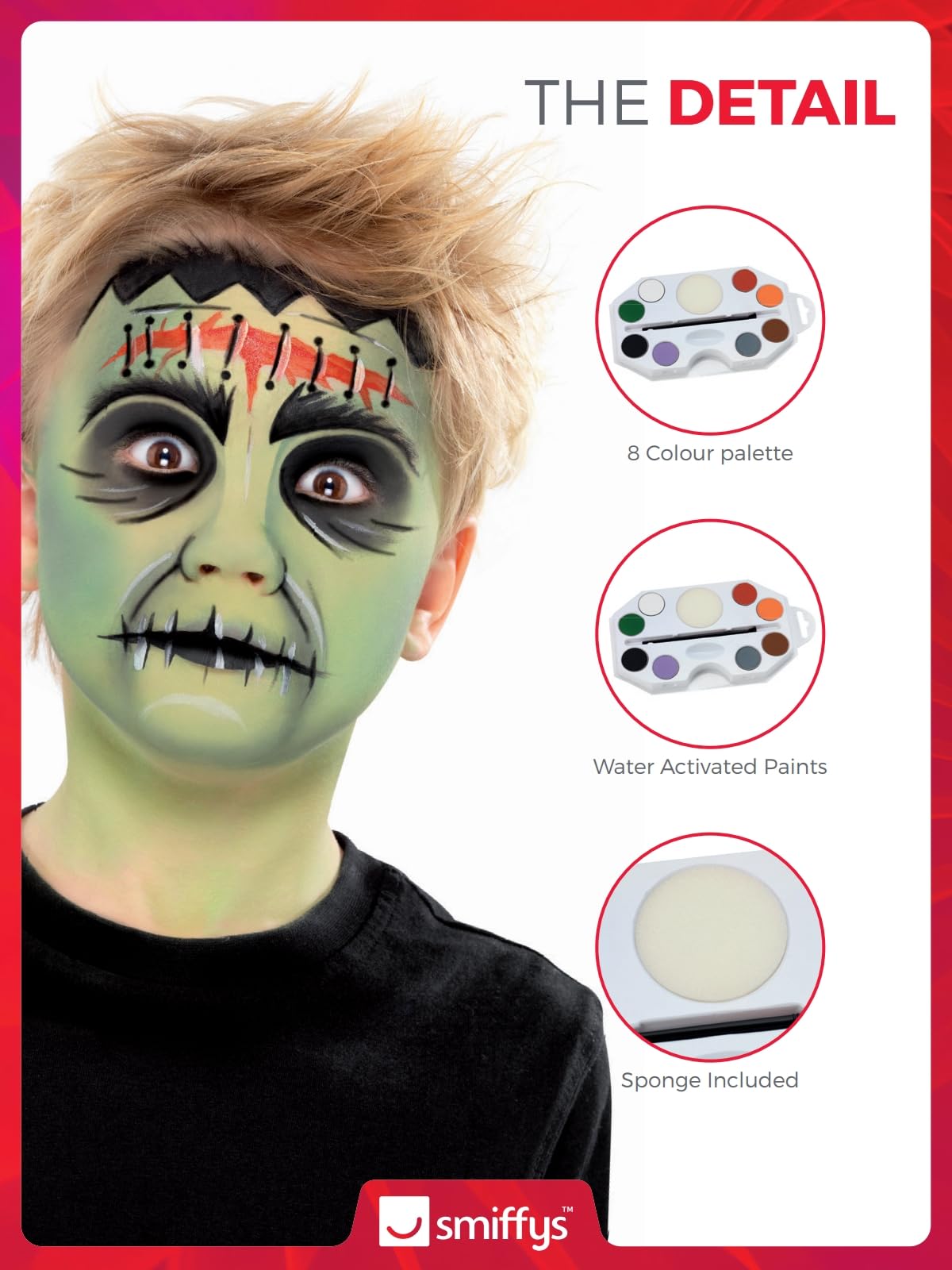 Smiffys Kit Trucco Bambola Rotta – Aqua, Nero, Trasferibili, Ciglia, Spugna E Pennello Per Halloween