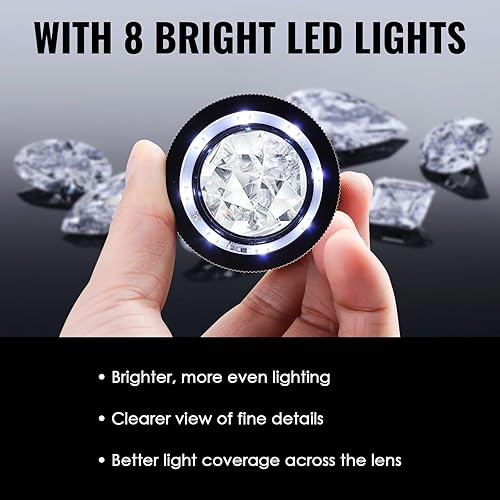 Miniatura 3 de Jewelers - Lupa iluminada a escala de lupa, lupa portátil de lectura de bolsillo con 0.984 in con lupa de ojo enfocada en LED para gemas, monedas