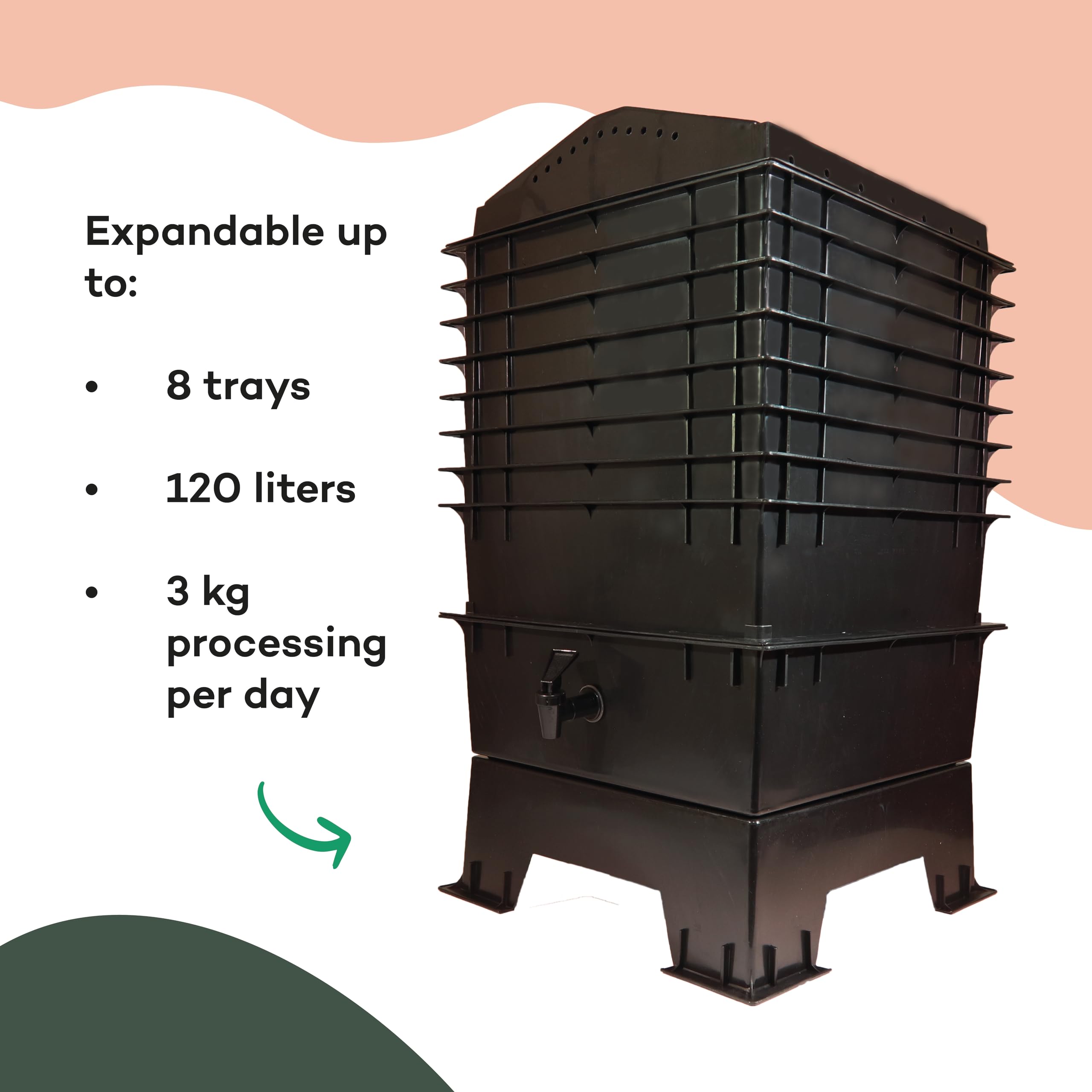 Juego de iniciación para lombrices, 4 niveles, incluye gusanos de compostaje, sustrato de inicio, ladrillo de coco y accesorios, caja para gusanos (verde)