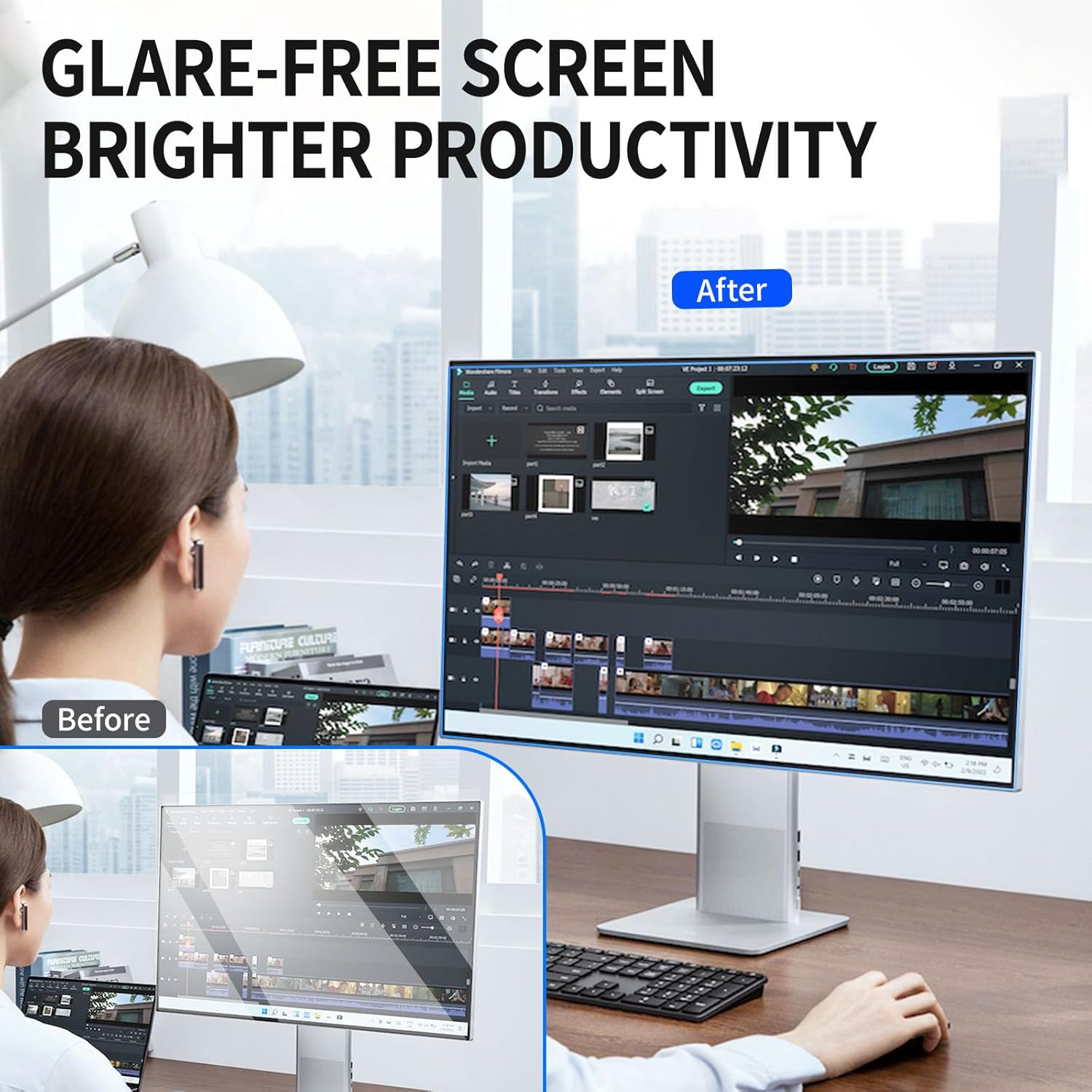 2 Pack Magnetic Blue Light Blocking Screen Protector for 24 Inch Frameless Computer Monitor,9H Hardness Acrylic Anti-Glare Anti-UV Eye Protection Blue light Screen Protector