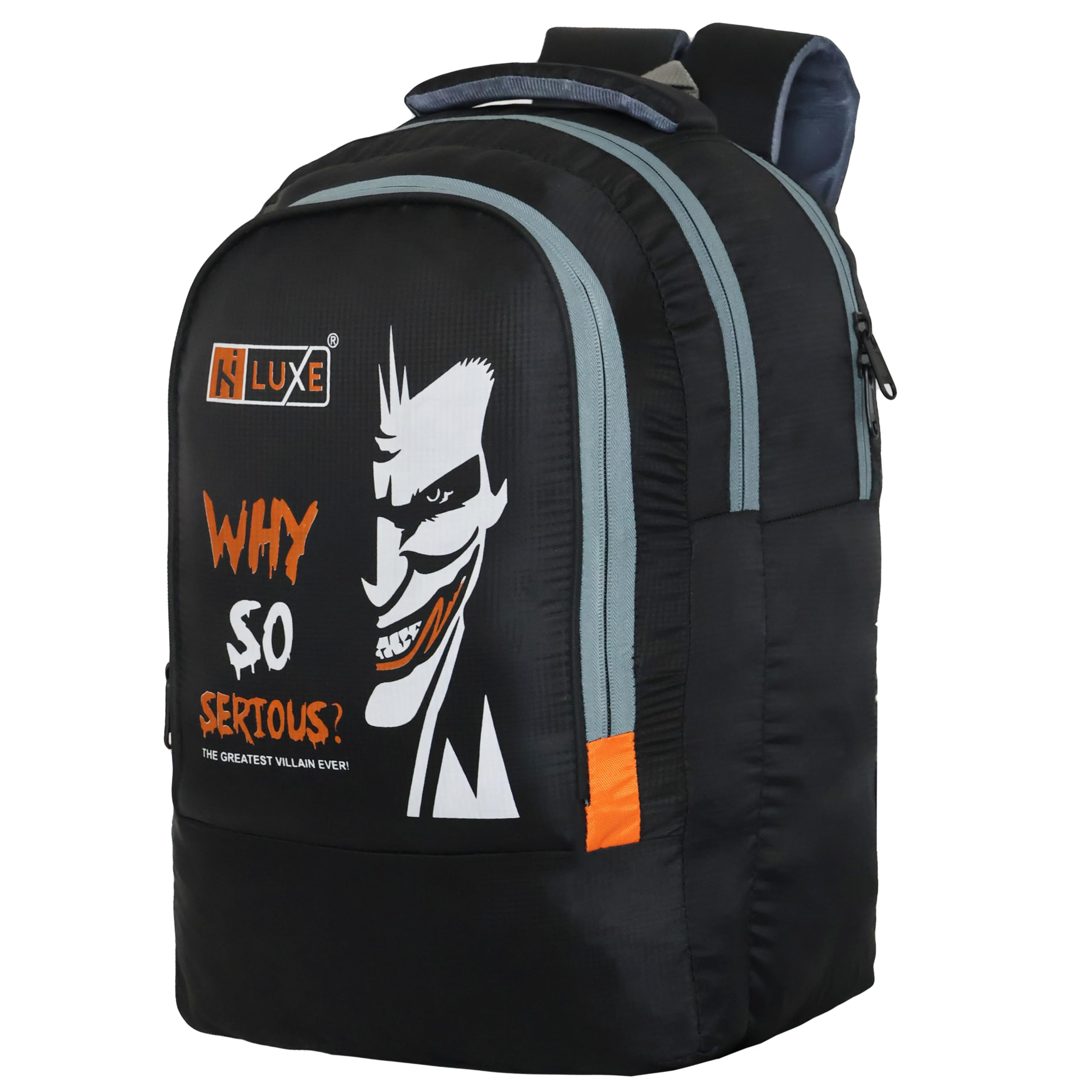 Joker Print Backpack, Black with Grey Accents-picture-44