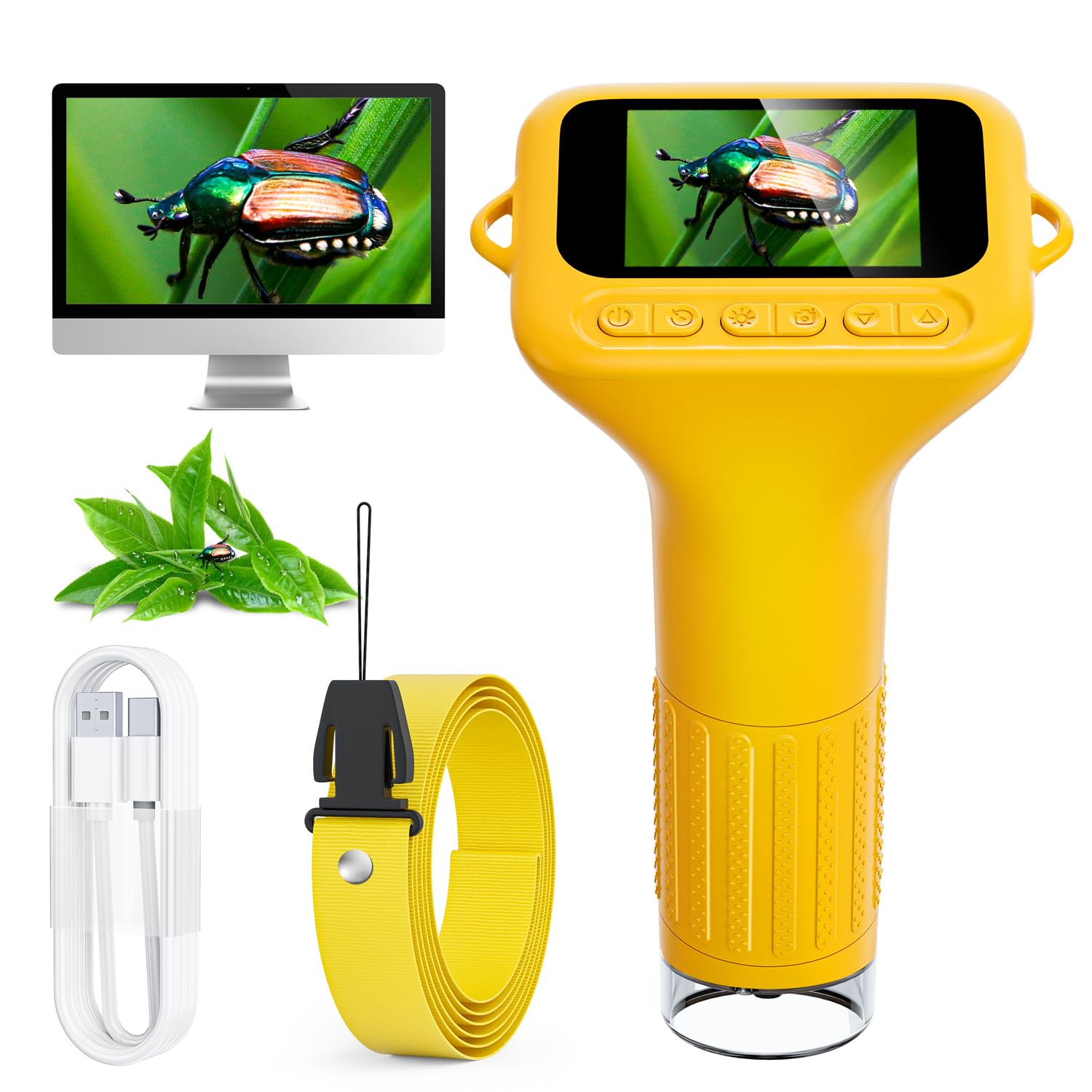 SKYBASIC Digital Microscope for Kids, 2" Screen 1000X Handheld Microscope HD Pocket Portable Microscopes Camera, Science Edu Fun Birthday Gifts Toys for Ages 4-12 Children Students Boys Girls -Yellow