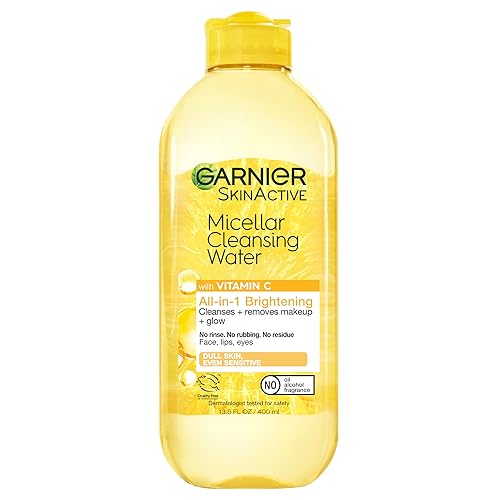 Garnier Micellar Water with Vitamin C, Facial Cleanser & Makeup Remover, Brightening & Hydrating, For All Skin Types, Vegan, Cruelty Free, 13.5 Fl Oz (400mL), 1 Count - Unscented - 13.5 Fl Oz (Pack of 1)