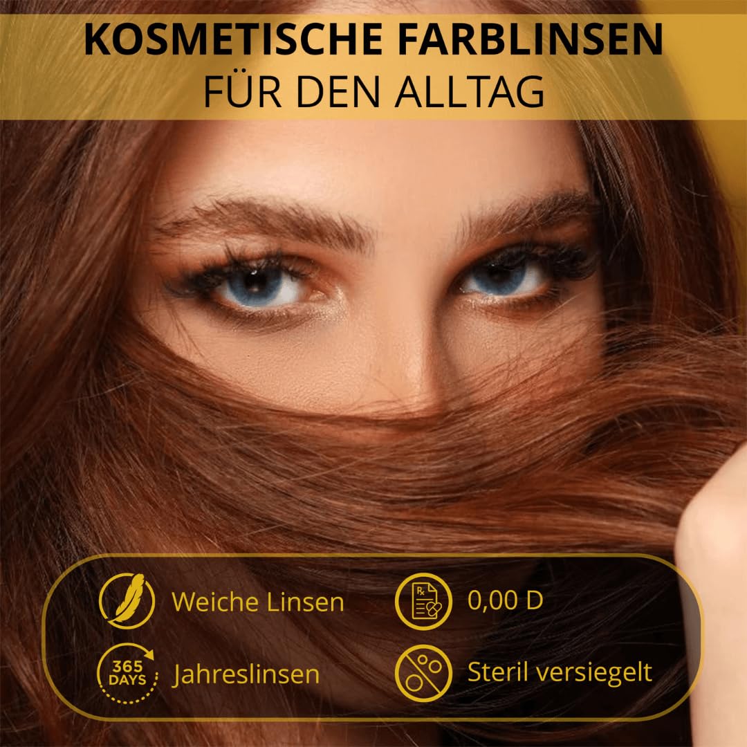 Venus® Blaue Kontaktlinsen Ohne Stärke - 0.00 Dioptrien - Weiche Jahreslinsen Blue Contact Lenses für Damen & Brillenträger - 1 Paar - 14 mm - Wild Blue