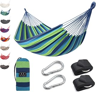 Gold Armour Hammock, Brazilian Style Hammock with Tree Straps for Hanging Durable Hammock, Portable Single Double Hammock for Camping Outdoor Indoor Patio Backyard (Green & Blue)