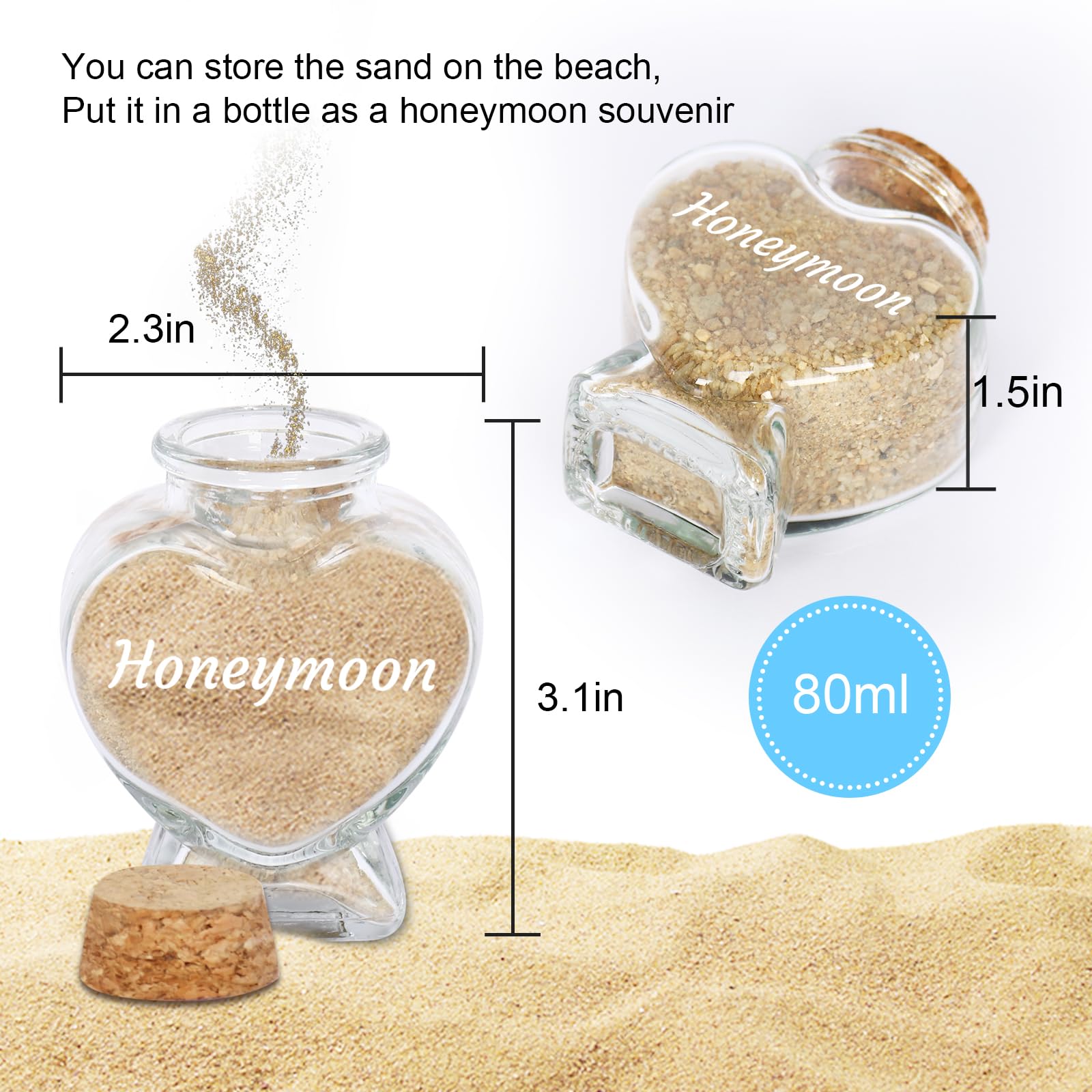 Zounghy Barattolo di sabbia personalizzato per luna di miele con nome/testo, barattolo di sabbia personalizzato, bottiglia di vetro per riporre la sabbia, vaso decorativo regalo per lui/lei, idea
