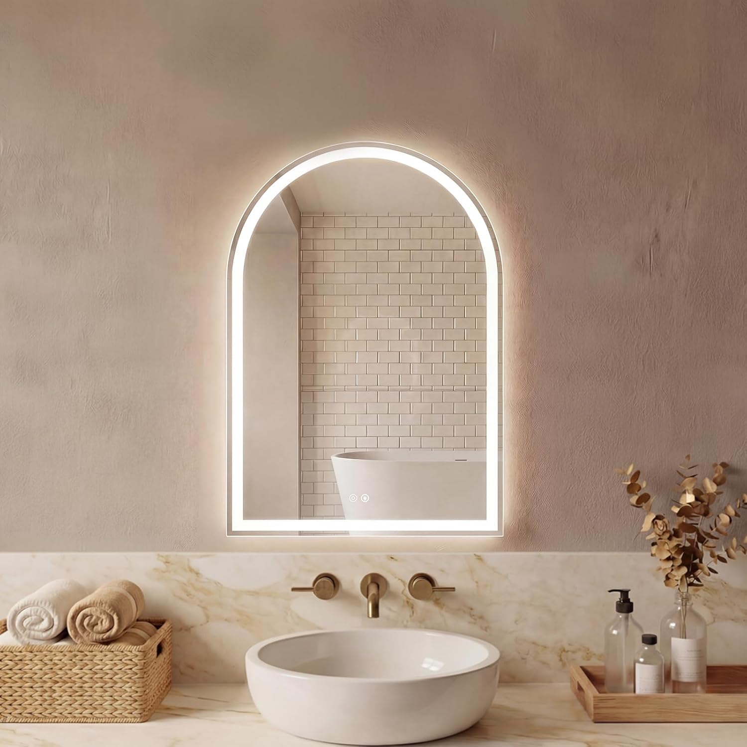 Simple Deluxe 20x28 inch Arched Mirror for Bathroom Vanity Mirror or Wall Decor, Arch Mirror Brushed Metal Frame, Wall Mounted Mirror for Bathroom LivingRoom Bedroom Entryway(20''×28'')