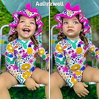 Vista 63 de Aalizzwell Traje de baño de una pieza de manga larga con sombrero para bebé niña Sirena cian