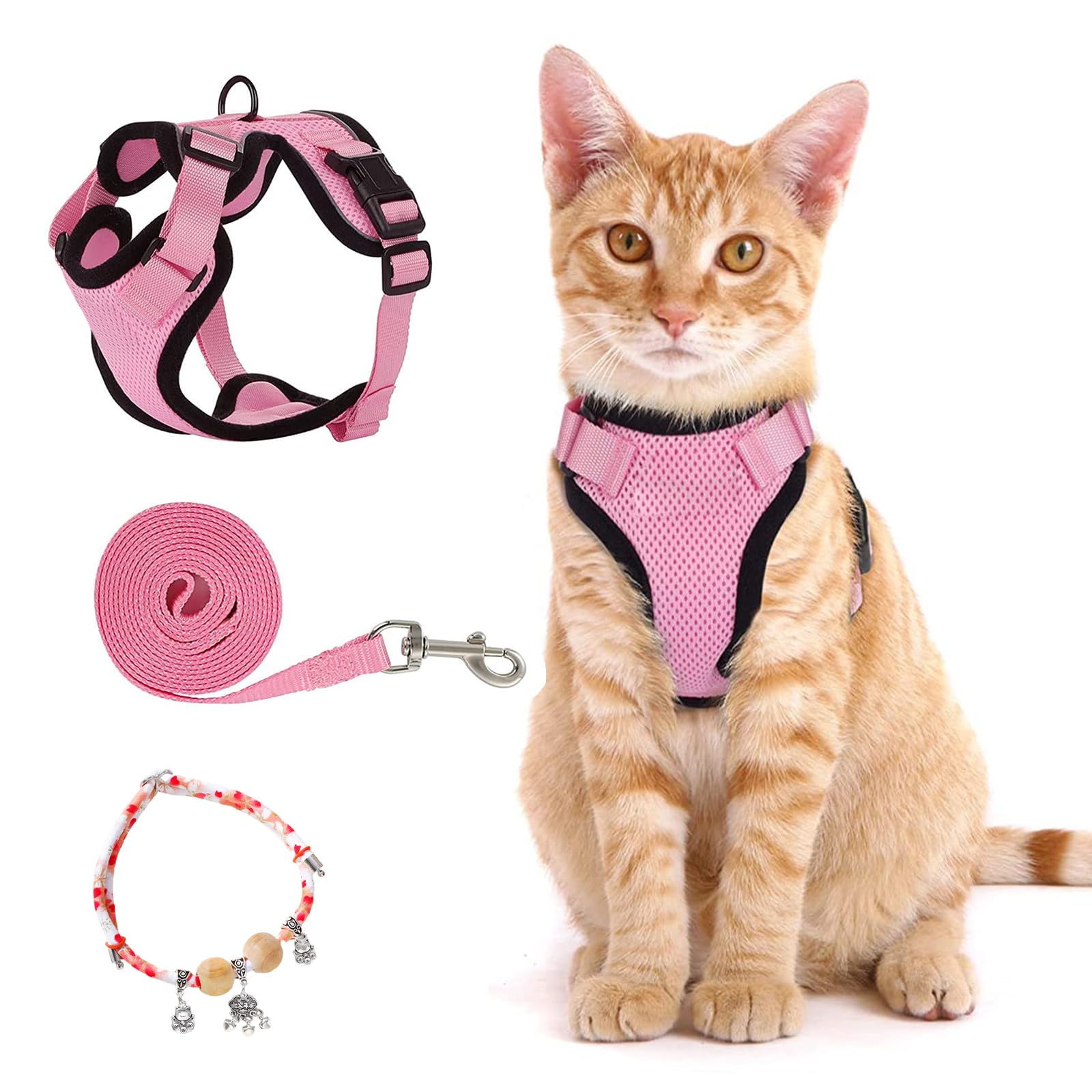 Svitzoot Set de Arnés y Correa para Gato 1.5M Correa para Gato Ajustable, Arnés para Gato a Prueba de Escapes Arnés Ajustable a Prueba de Escapes para Gatos con Collares (M)