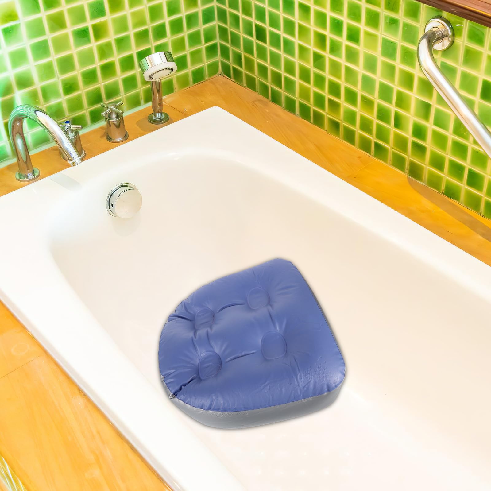 SHINEOFI Lot de 2 Coussins de Siège Gonflables Épais Bleus avec Ventouses, Rehausseurs de Bain Réglables pour Spa et Sauna, Accessoires de Bain pour Détente et Confort Adulte