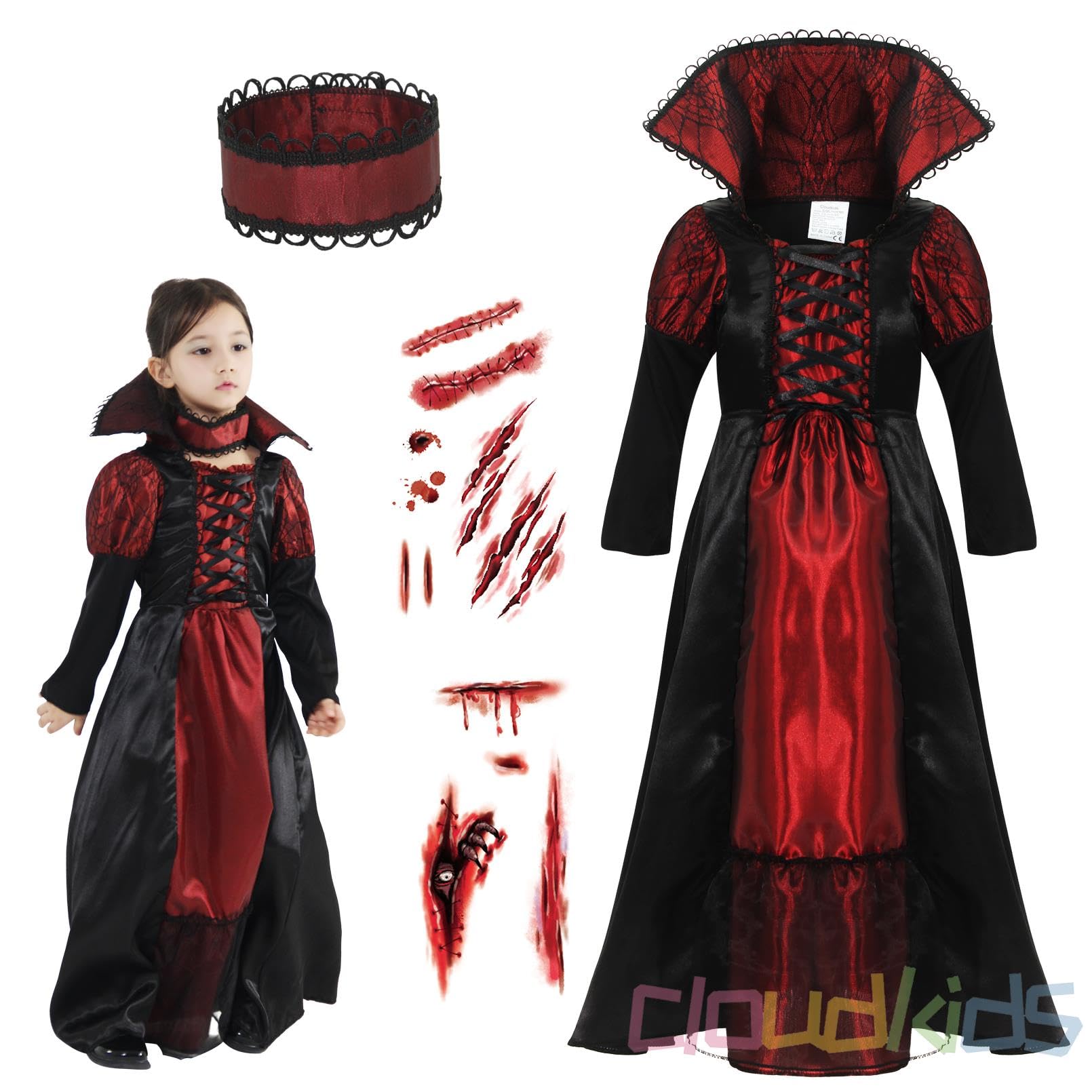 ✨キッズハロウィンコスチューム✨吸血鬼 仮装ワンピース✨コスプレ✨パーティー✨赤 Qoo10] ヴァンパイア キッズ 発表会 キッズ ハ