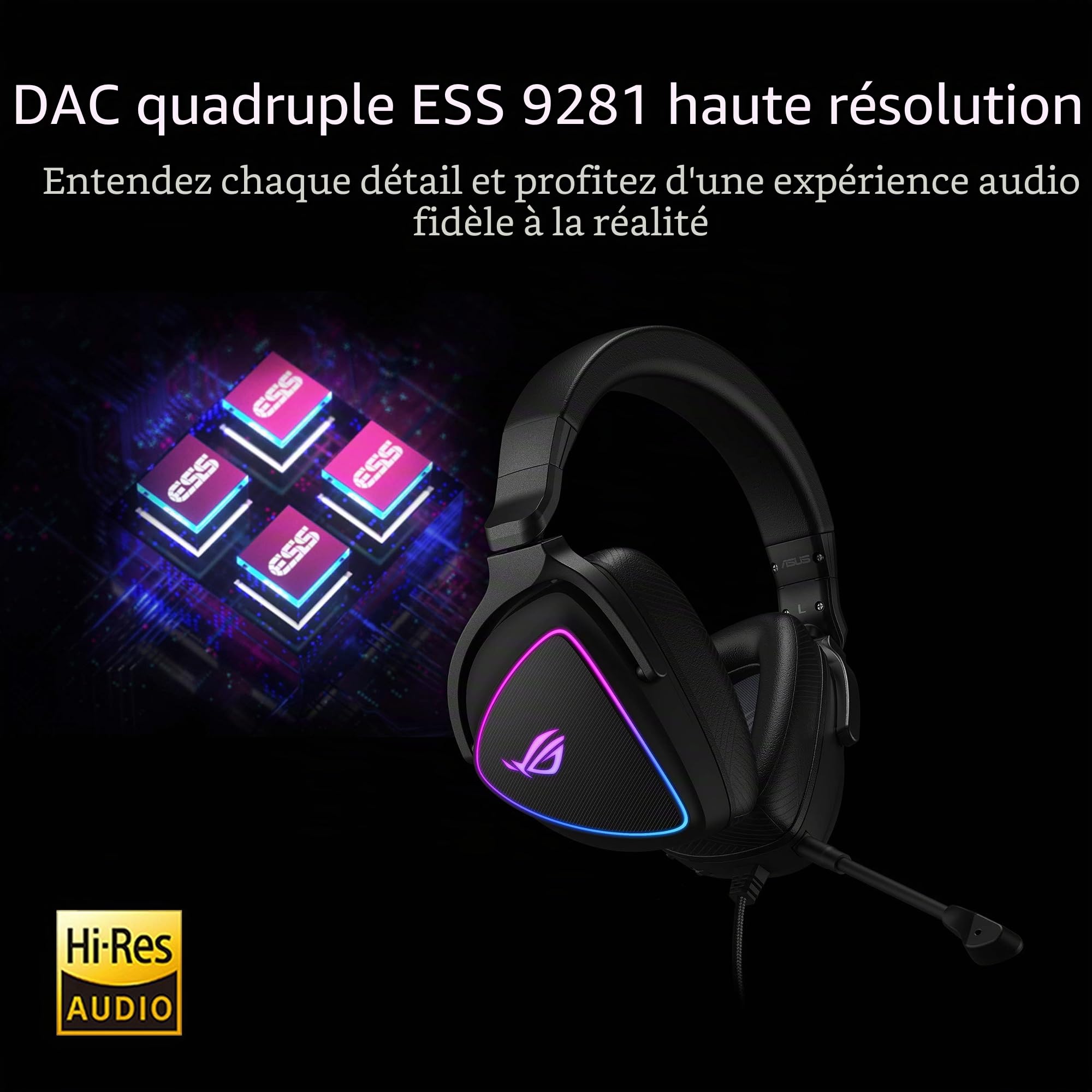ASUS ROG Delta S Casque de Jeu avec USB-C | Microphone antibruit alimenté par IA | Casque Supra-auriculaire pour PC, Mac, Nintendo Switch et Sony PlayStation | Design Ergonomique, Noir
