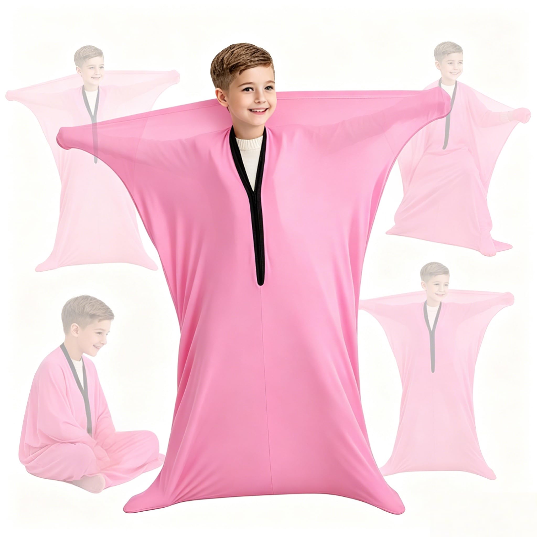 Sensory Body Sock for Kids, 47"x27" Stretchy Sensory Socks for Autism, Full-Body Wrap for Children, Compression Pod for Sensory Processing Anxiety Relief Soothing Relaxing, Pink (S/102 * 69cm)