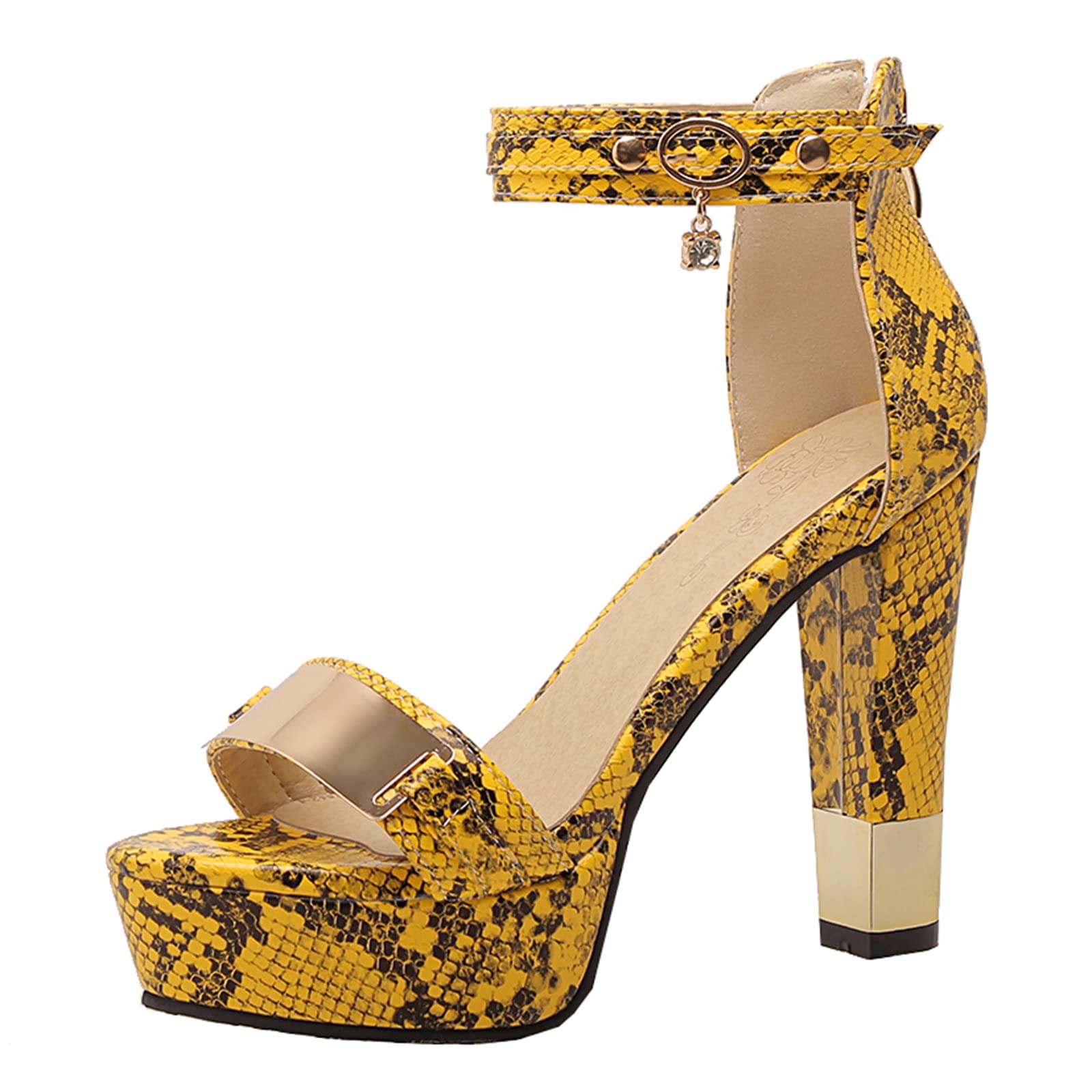 Lizoleor Sandalias Mujer Tacon Ancho Alto Plataforma Abierto Cremallera Moda Charol