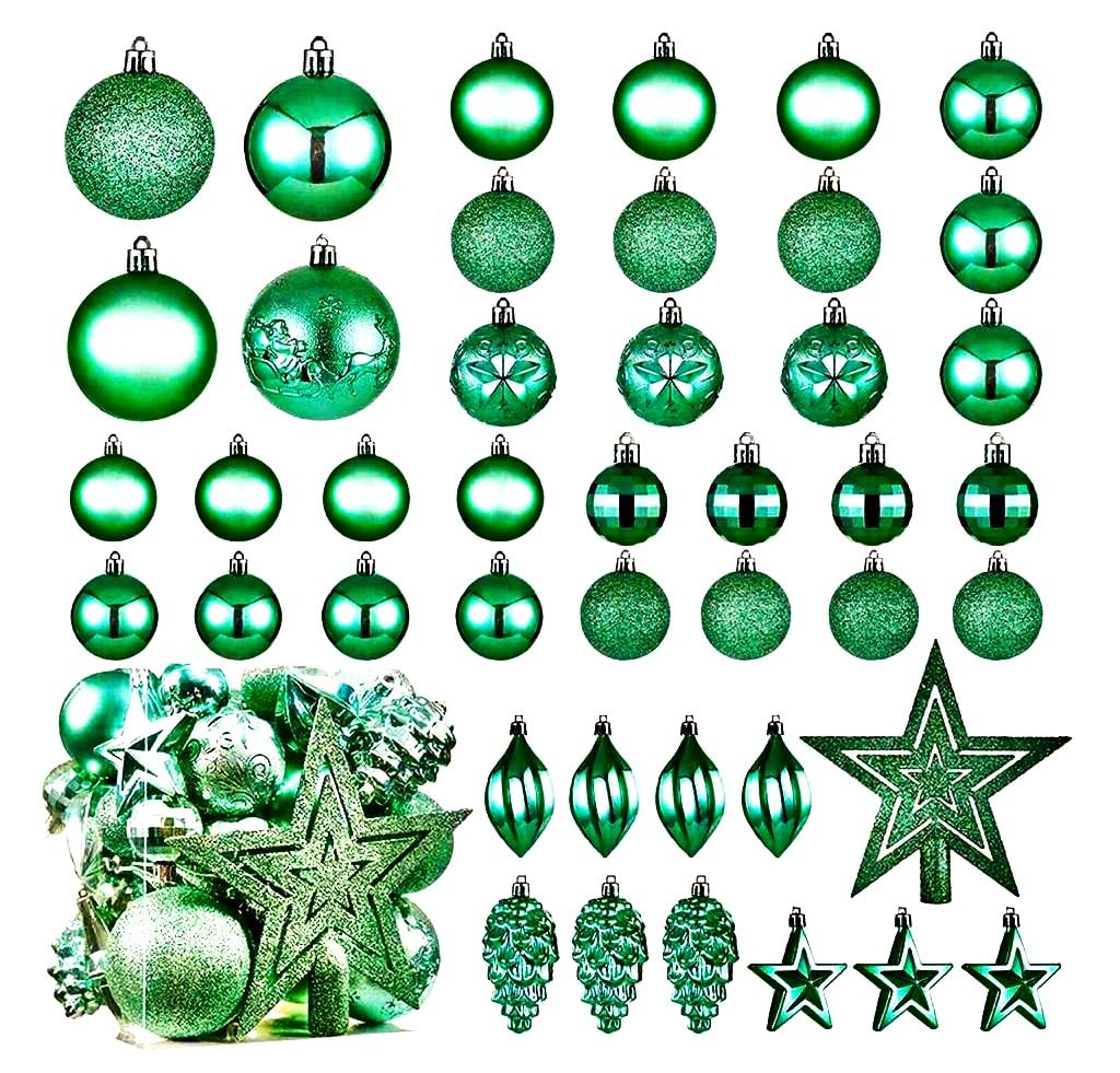 Premzo (Green) Xmas Tree Decorative Bauble Set Shatterproof Balls Star Ornaments Christmas Gift Green