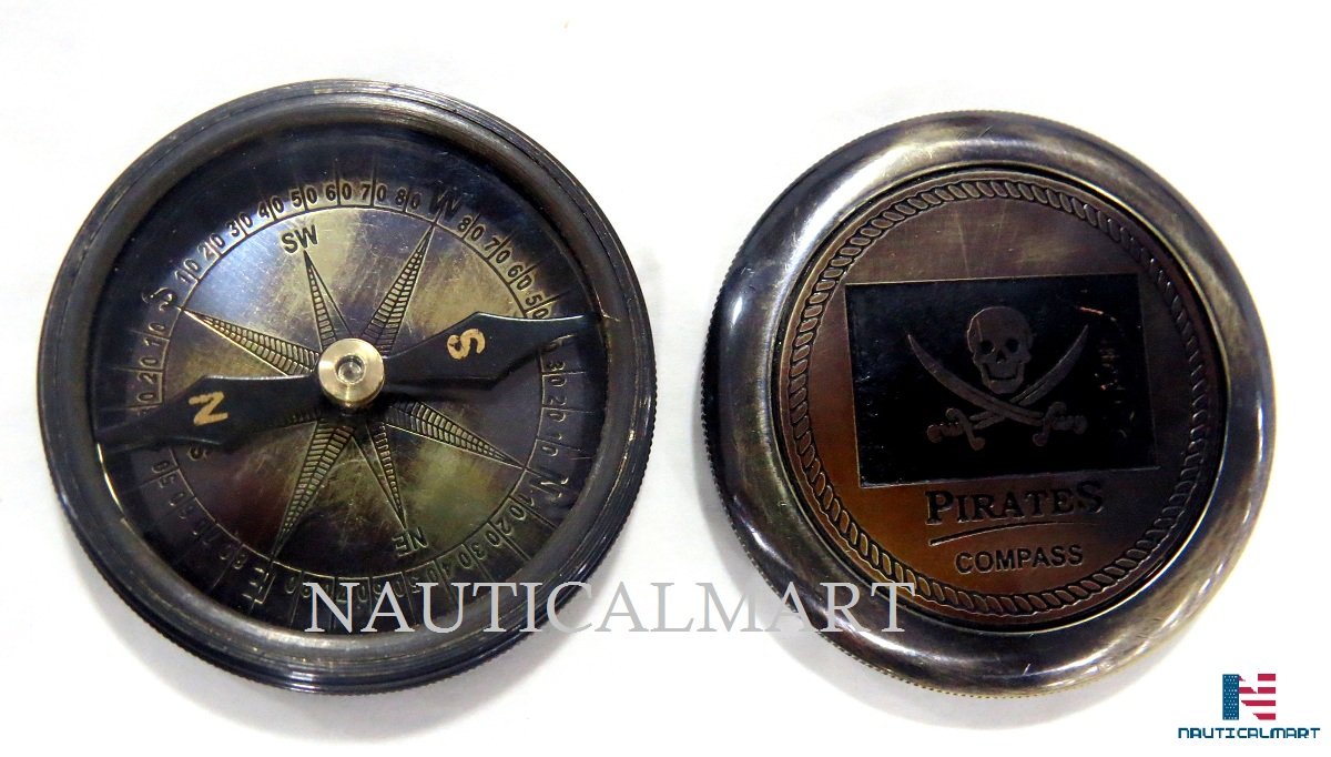NauticalMart Pirated Brass Pocket Compass Antique Compass