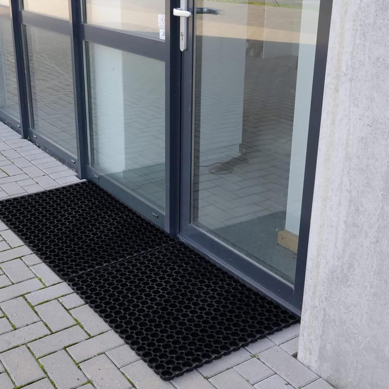 Heavy-Duty Interlocking Rubber Floor Mats 2-Pack - 24x32 Inches, Customizable Anti-Slip Doormats for Indoor/Outdoor Use, Easy Set-Up with Connectors Included, Perfect for Commercial & Residential Use