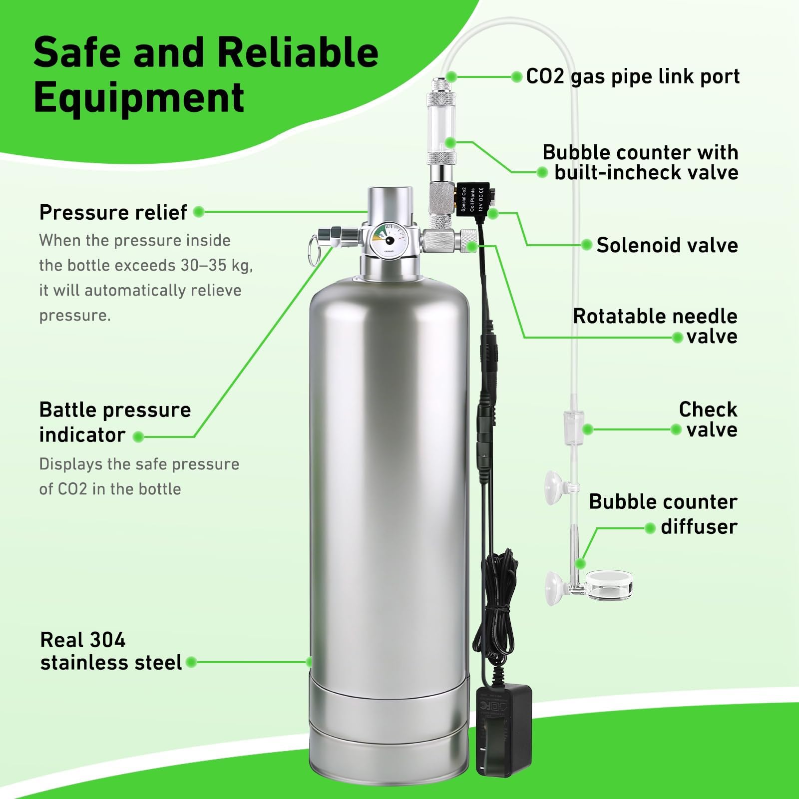 Set completo de acuario de CO2 de 2 l, acero inoxidable, generador de CO2