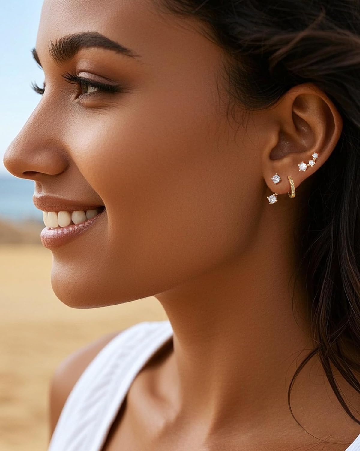 Lourny 3 Pairs Gold Hoop Earrings Set for Women, Dainty Stud Earrings Trendy 14K Gold Plated Cartilage Huggie Hoop Earrings - Image 3