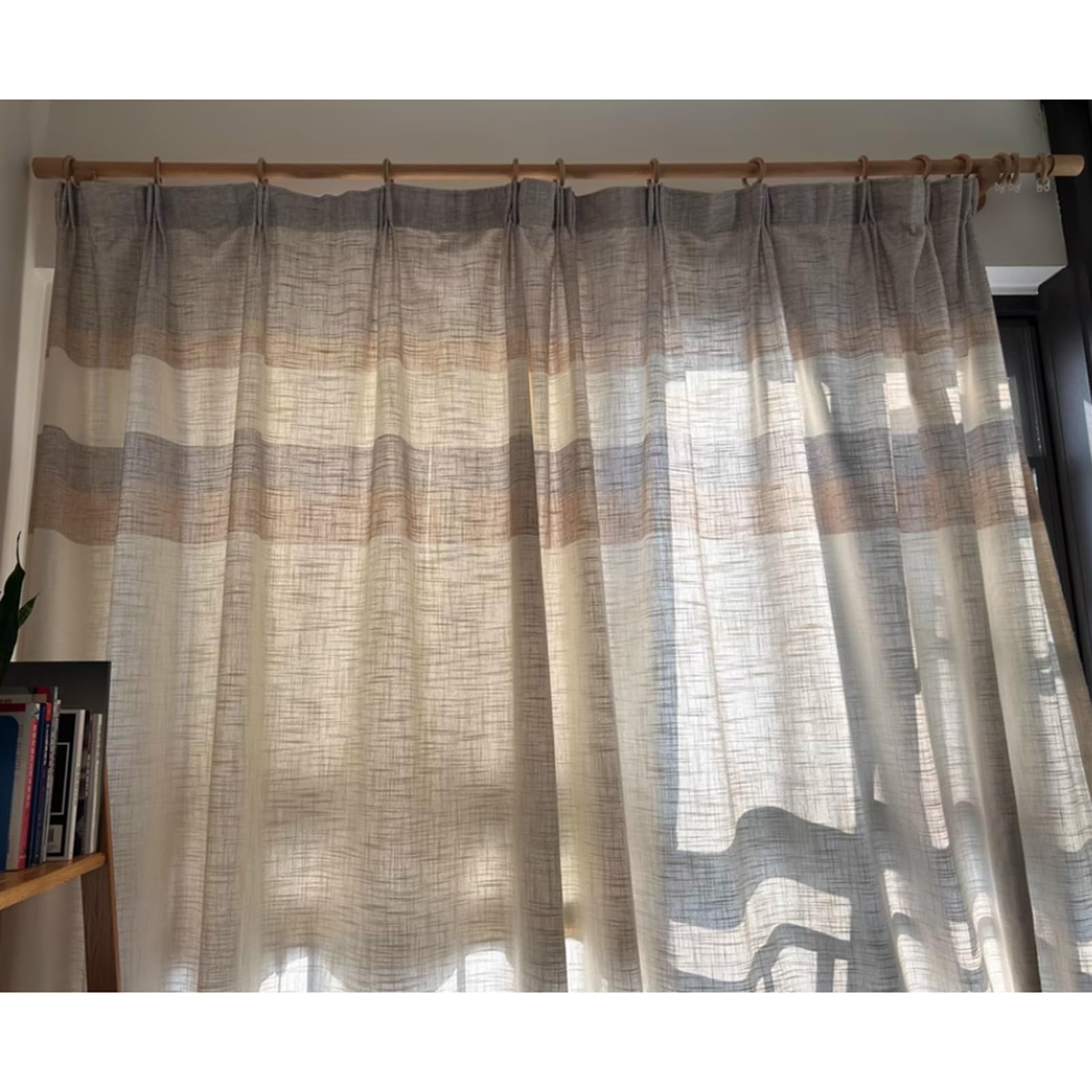 Tringle à rideau réglable en bois pur B avec anneaux – Tringle romaine solide pour décoration d'intérieur élégante – 260 cm – Solution de suspension double/simple pour fenêtres