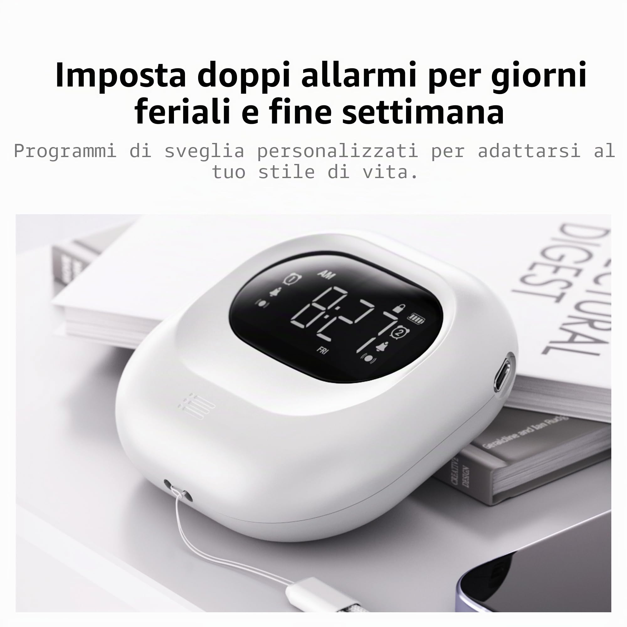 Sveglia vibrante per sonno profondo, sveglia a batteria sotto il cuscino, vibrazione regolabile, senza fili, doppio allarme, retroilluminazione, orologio digitale portatile per non udenti