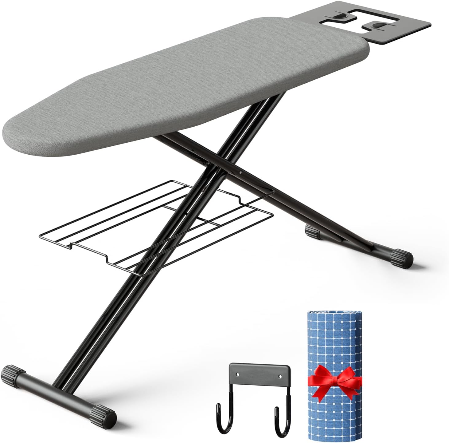 Ironing Board with Iron Rest,Small Foldable Iron Board Reinforced Steel Legs,Adjustable Height Hanger Iron Board with 2 Heat Resistant Cover,43 x 12