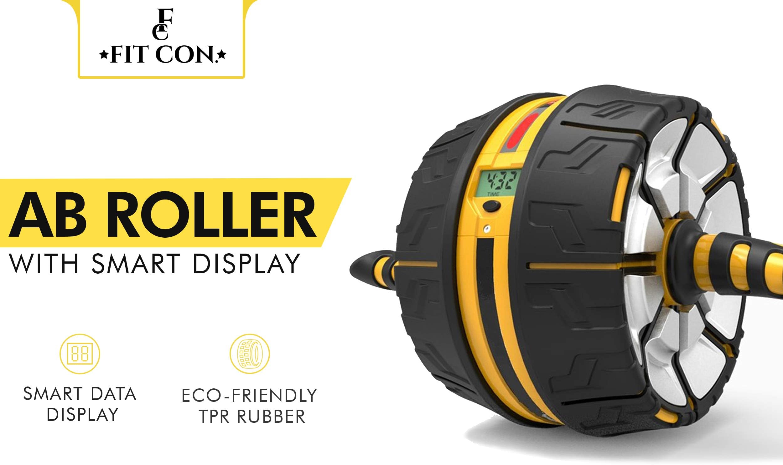 Ab Roller Kinetic Exercise Wheel - Core Training Equipment, Abs Abdominal Workout Machine with Knee Pad and Anti-Slip Handles, Smart Display Screen