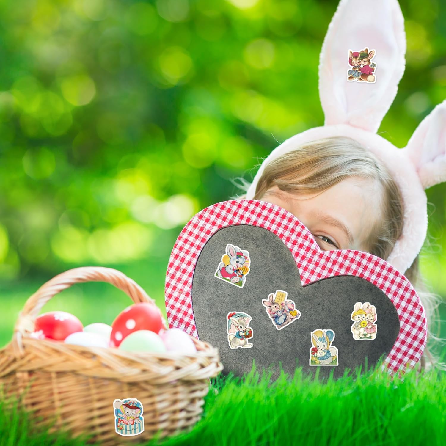 JarThenaAMCS 600 Pcs Vintage Easter Stickers Sheets Bunny Paper Decals Assorted Retro Rabbit Self Adhesive Decorative Stickers for Envelope Journal Decor Party Supplies