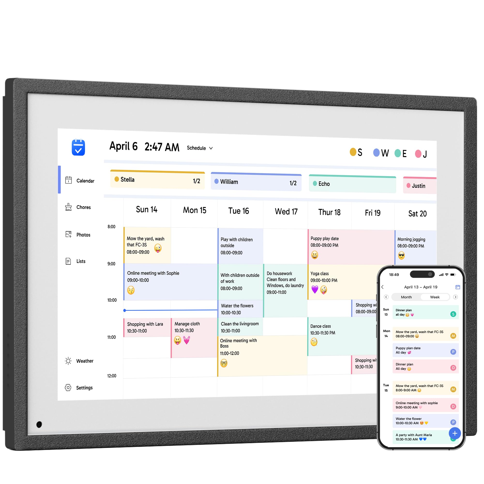 Dragon Touch 10,1 Zoll Digitaler Kalender Wand - Elektronischer Wandkalender Familienplaner mit 32GB Speicher, Digitaler Terminplaner Touchscreen Intelligenter Tischkalender-Schwarz
