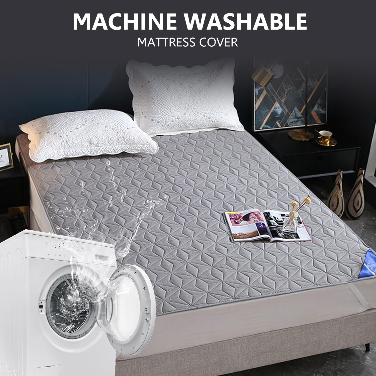 ,Blue1,150 * 200cm/QUEEN, Waterproof Mattress Protector Cover Bed Pad Cover with 4Corner Elastic Band | brushed fabric,tpu waterproof membrane,4 corner elastic bands,dustproof,securely fastened,various color,washable