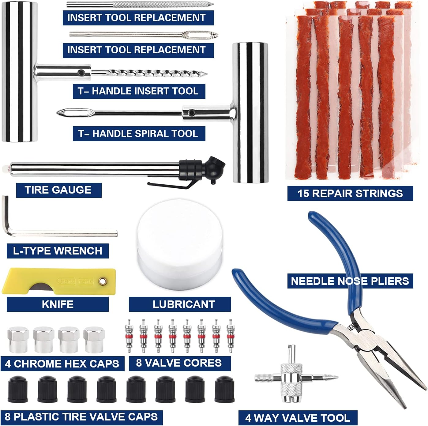 DeShan Emergency Tire Repair Kit, with Universal 46PCS Tire Plug Kit & Tire Repair Tools to Fix Punctures and Plug Flats for Car/Motorcycle/Truck/Tractor/Trailer/RV/ATV : Automotive
