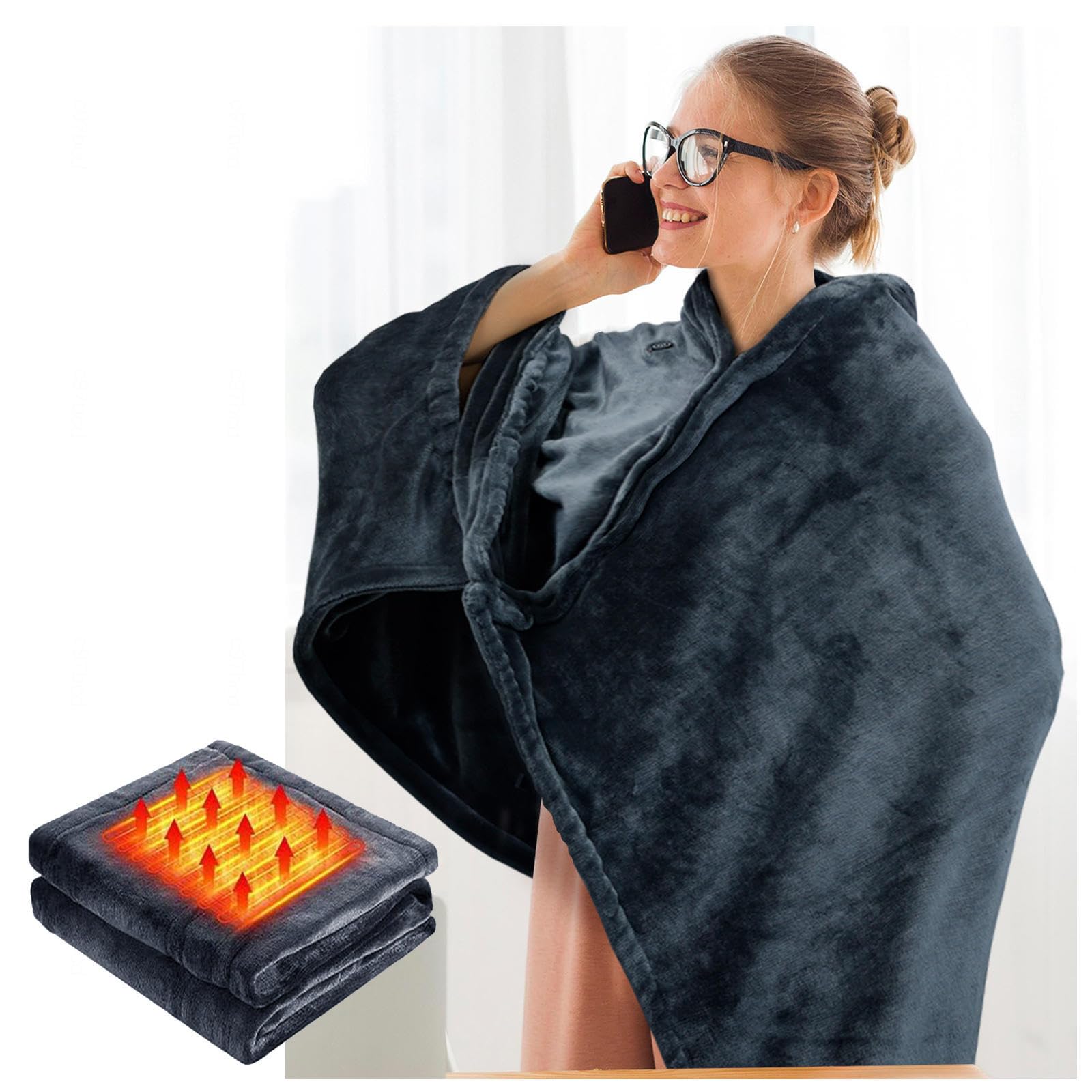 Manta Eléctrica USB 150x80cm,con 3 Temperaturstufen et Calor Rápido, Manta Electrica Espalda Y Cuello Lavable, Esterilla Electrica pour Oficin Cama Exterior Familia