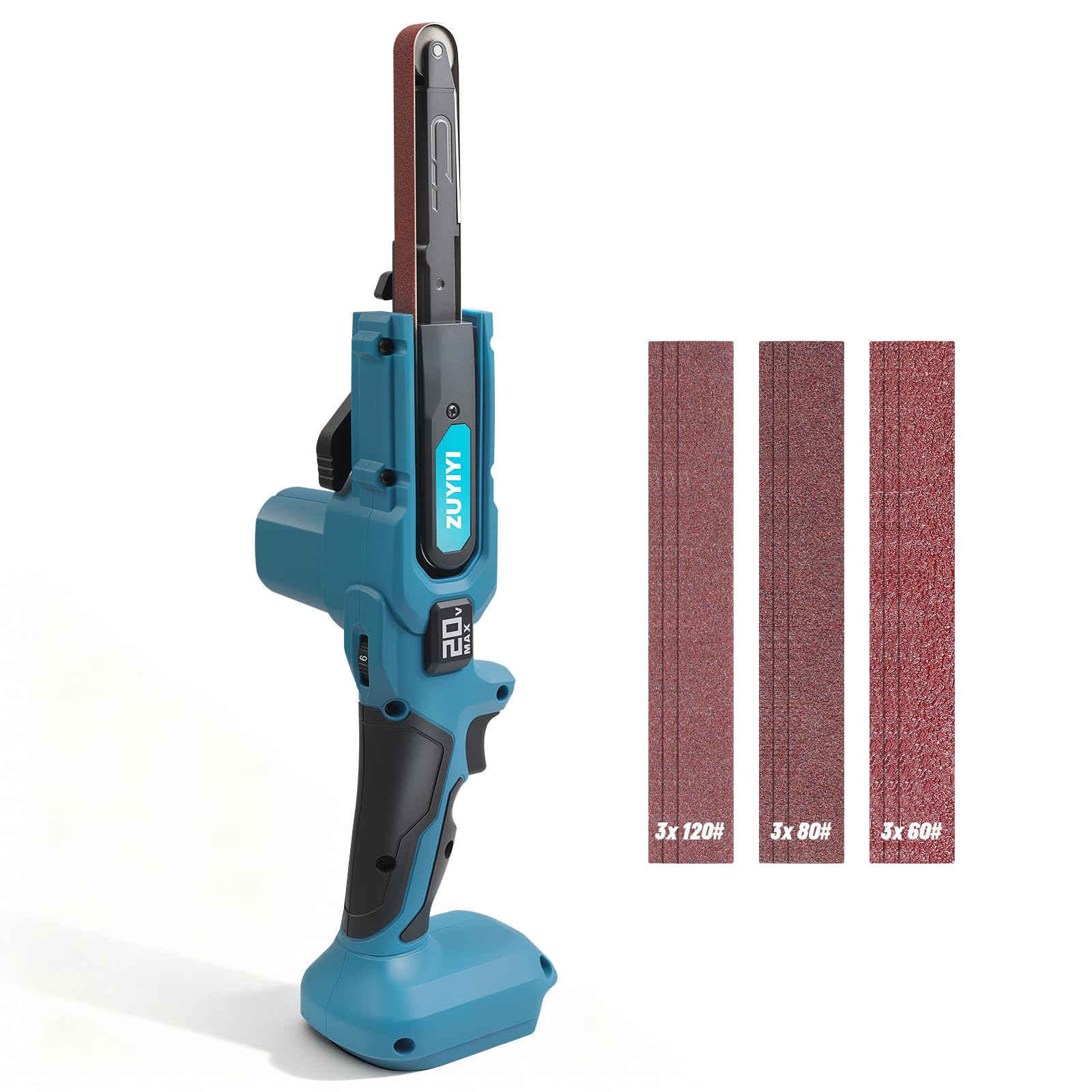 Ponceuse à bande sans fil pour batterie Makita 18 V (non incluse), 1,27 cm x 45,7 cm, 6 vitesses, mini ponceuse à bande sans balais, avec 10 bandes abrasives pour bois, métal, plastique