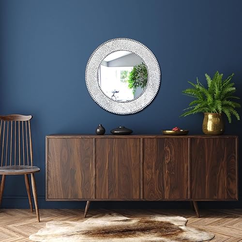 Miniatura 3 de Espejo redondo de mosaico, espejo de tocador de baño de vidrio agrietado, espejo de mosaico decorativo de 24 pulgadas, espejo de pared con marco de