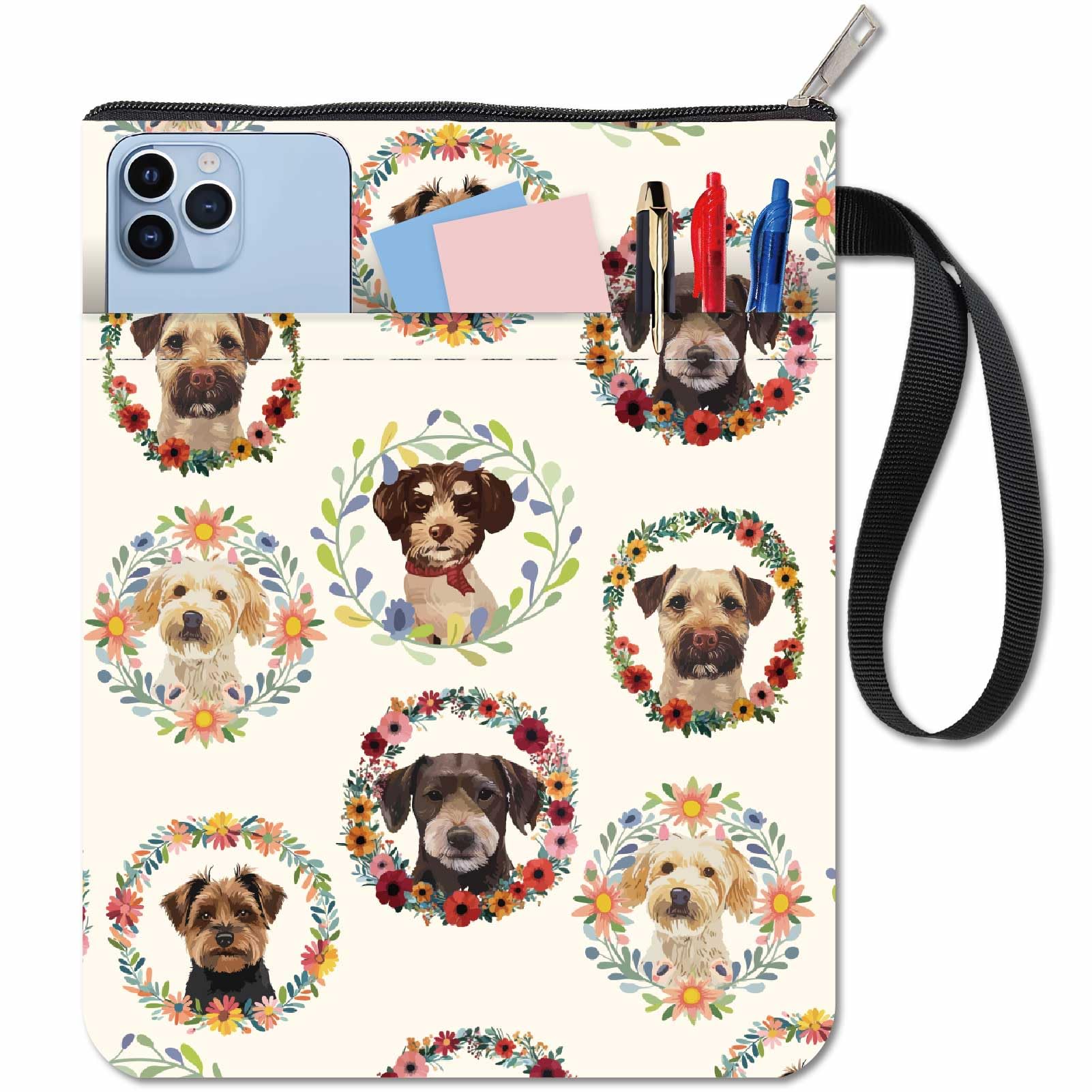 CRASPIRE Dog Book Covers Animal Book Sleeve Floral Hoop Book Protector for Paperbacks Washable Fabric Cloth Book Cover with Zipper and Extra Sleeve Pocket for Book Lovers Classmate Gifts