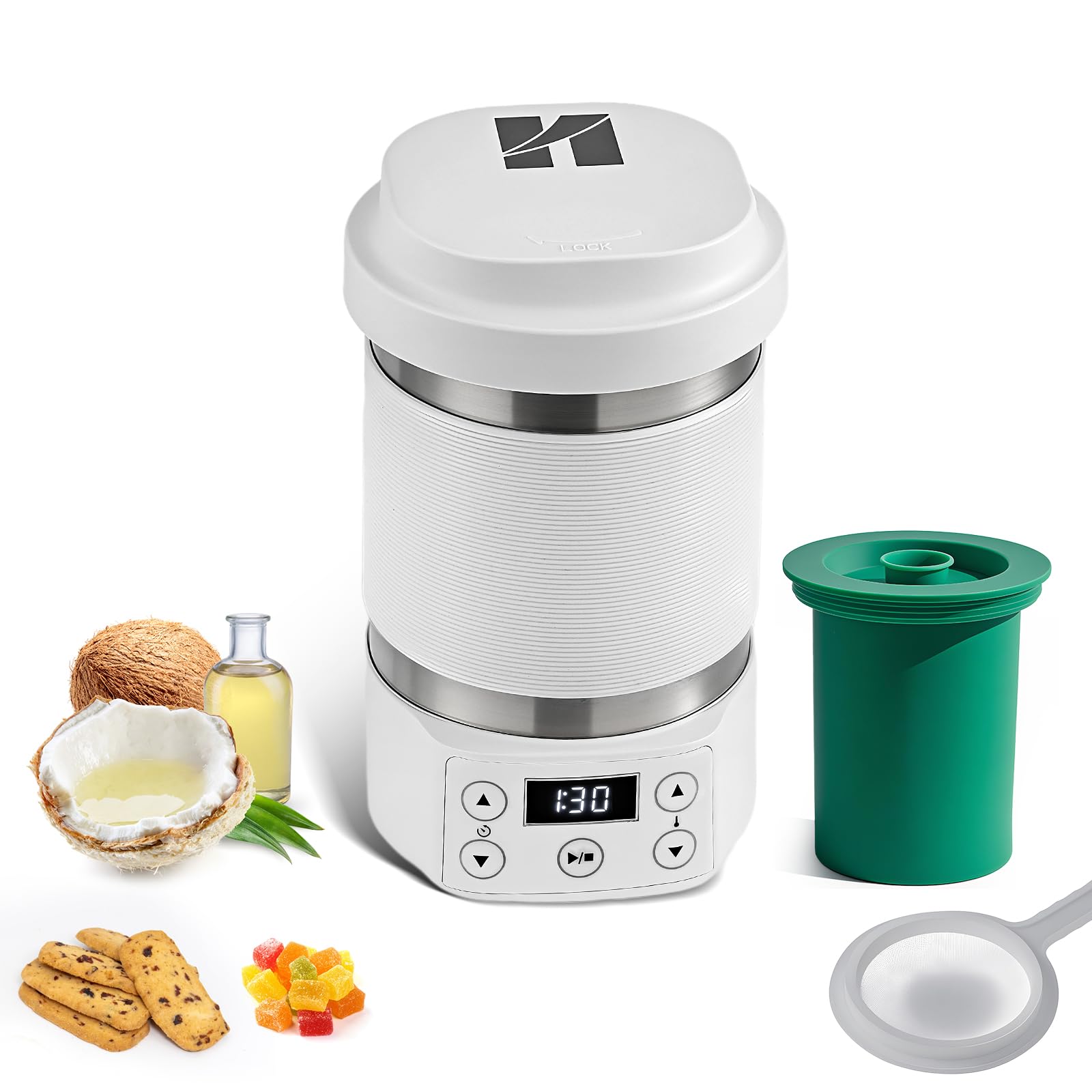 HuanyuDécarboxylateur pour herbes aromatiques Machine à infusion d'huile d'herbes aromatiques avec gobelet en silicone Décarboxylateur et infuseur d'herbes aromatiques avec passoire