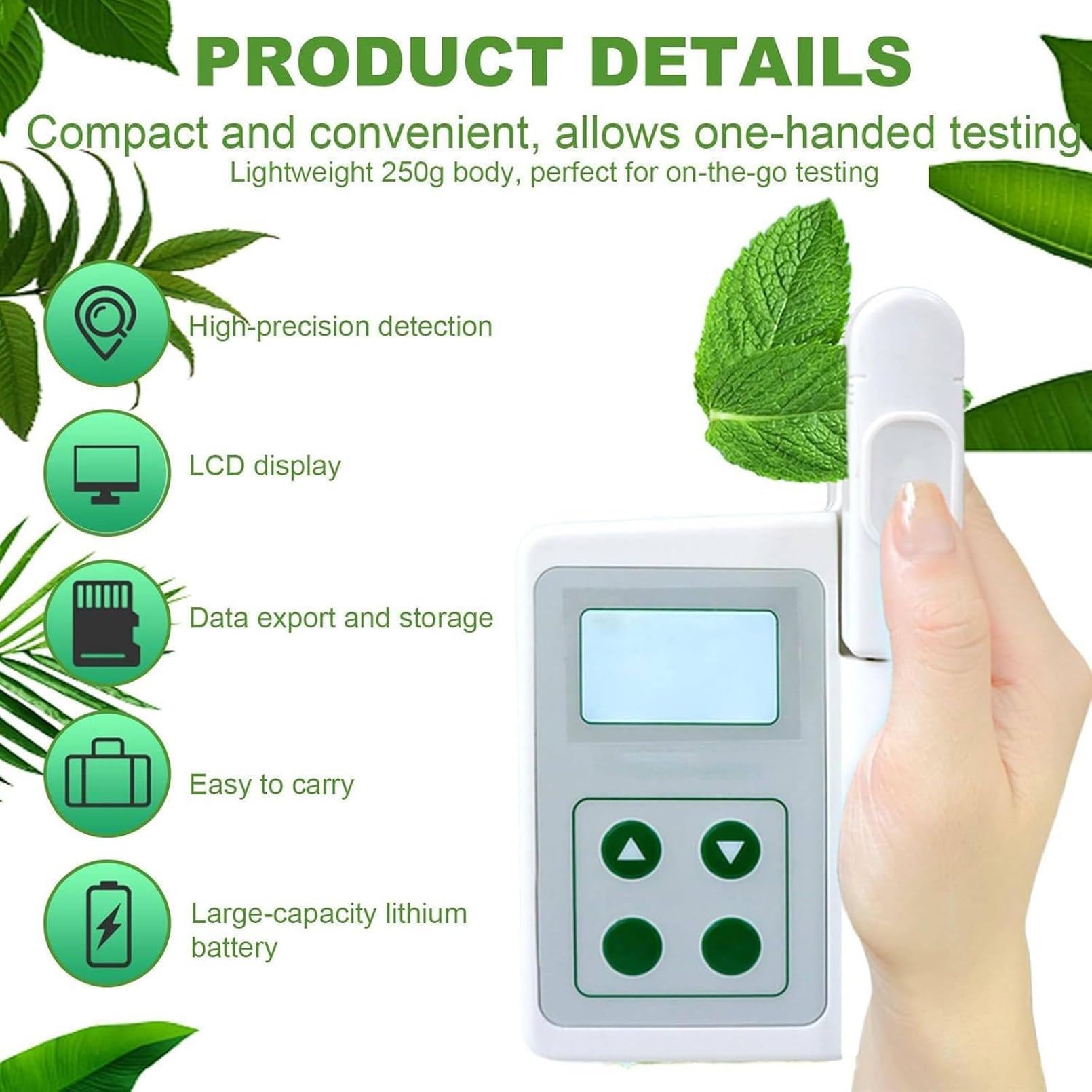 Compteur de chlorophylle portable pour tester les plantes, analyseur de chlorophylle, idéal pour les agriculteurs, les jardiniers et les scientifiques