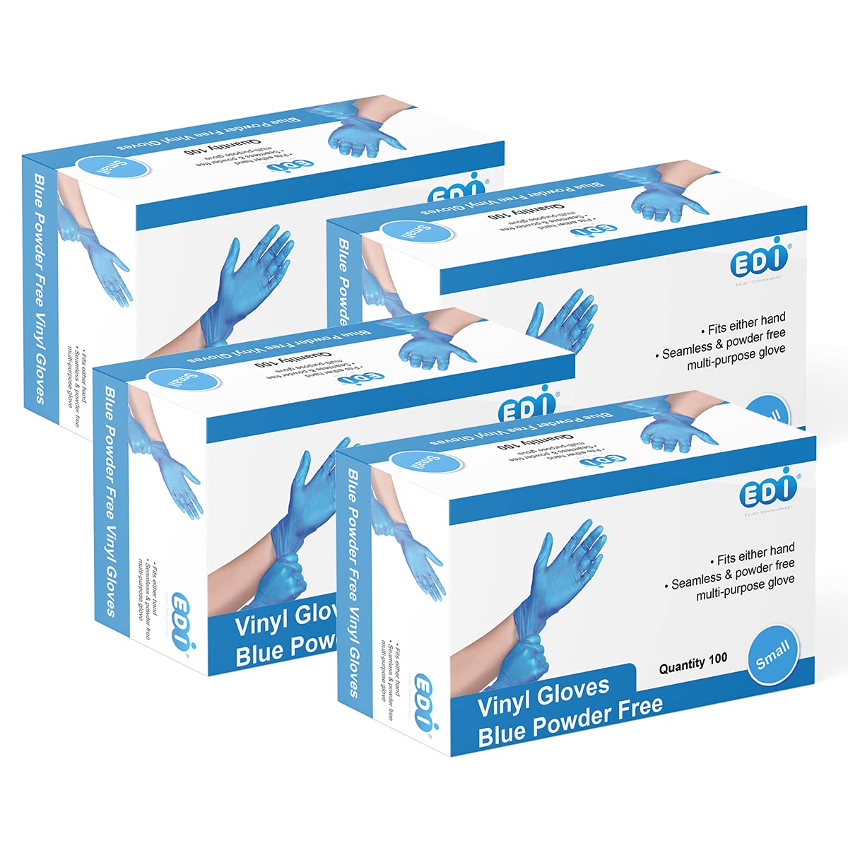 EDI Disposable Vinyl Gloves (Blue) - Powder-Free, Latex-Free (400, Small)