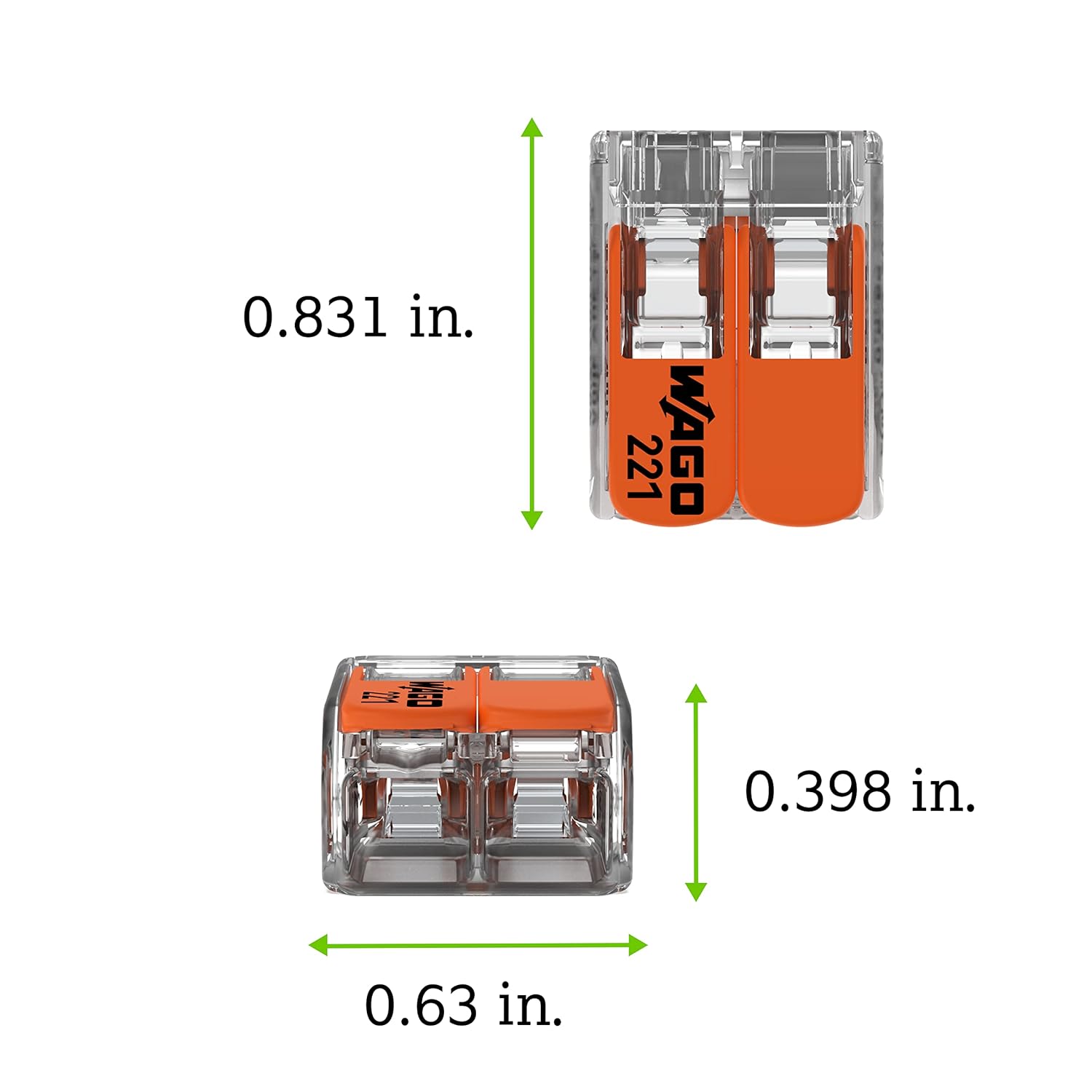 221-612 | WAGO Lever-NUTSsplicing Connector | for Solid and Stranded Conductors | 2-Conductor with Operating levers | 20-10 AWG | Transparent housing | [Box of 50 Pieces]
