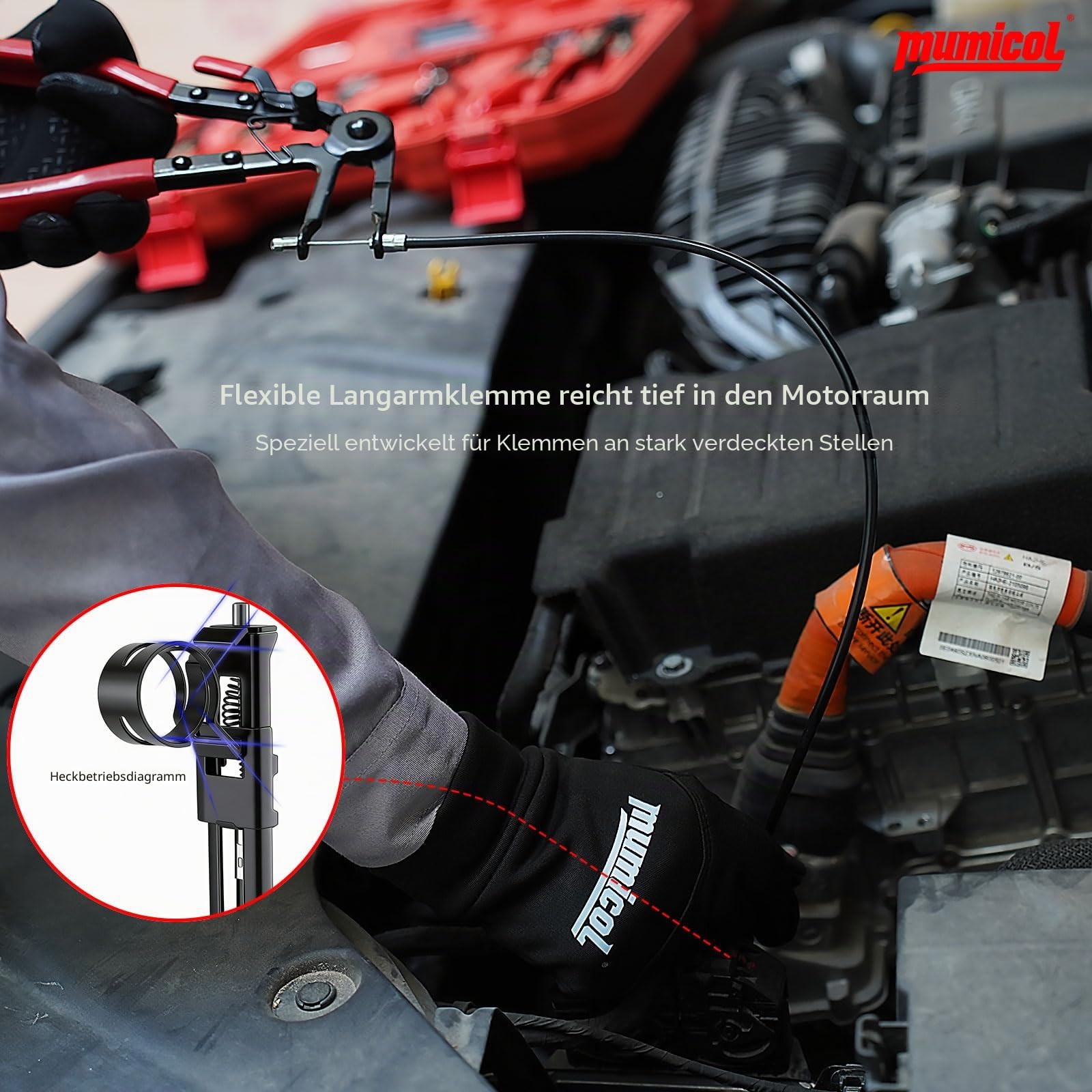 Schlauchschellenzangen-Set, Verriegelung mit langer Reichweite, Schlauchklemmen-Werkzeug für Autos, flexibler Draht, Kühlmittel, Heizungsschlauchentfernungszange mit Etui für Heimwerker