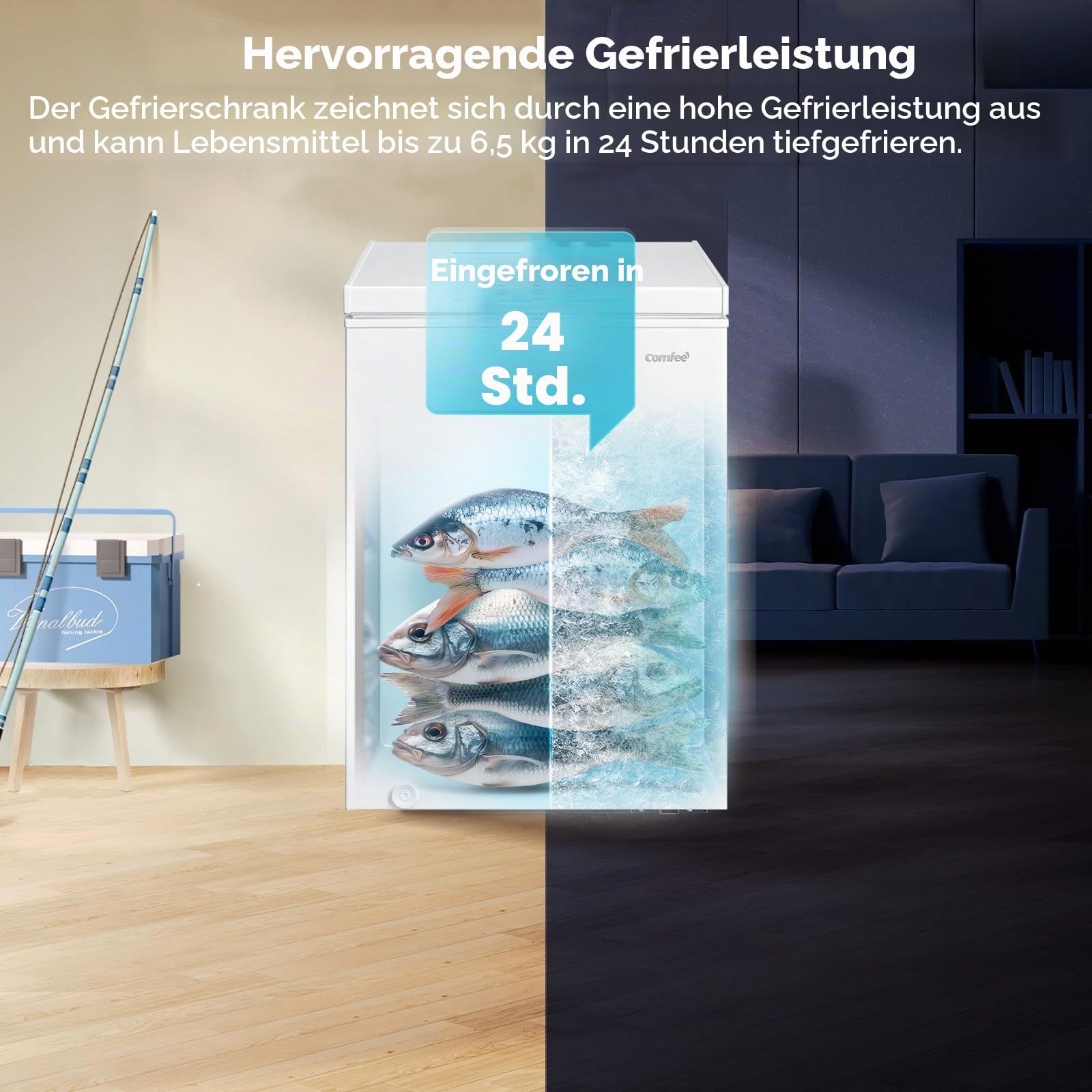 COMFEE' RCC146WH2EU(E) 143L Freistehender Gefrierschrank, Umwandlung zwischen Gefrierschrank und Kühlschrank, Inverter-Kompressor, geeignet für Außenanlagen, Garagen und Schuppen, Weiß