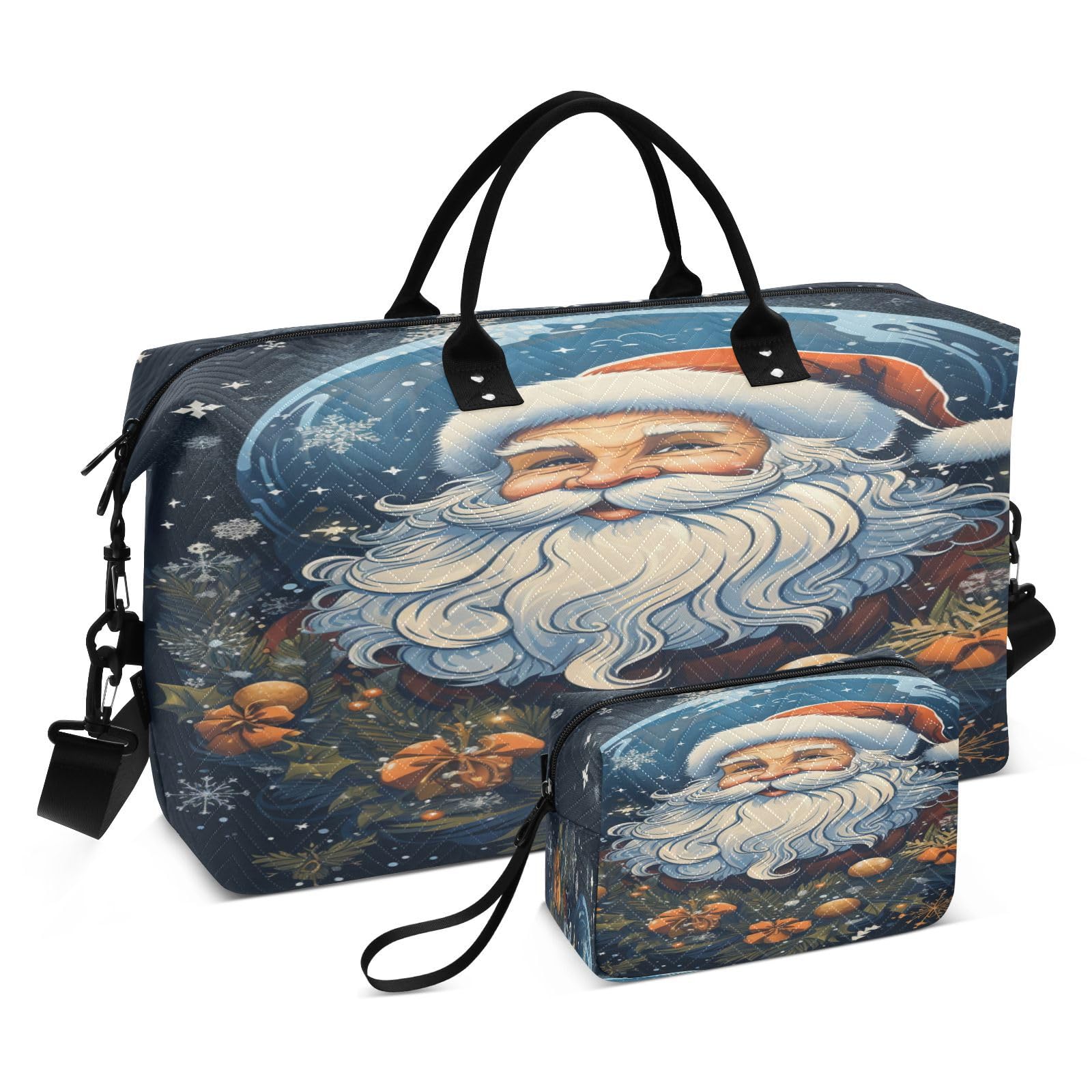 Cartoon Santa Claus Sports Swim Gym Bag Weekender Duffel Travel Bags Handbag with Makeup Storage Bag for Girls Men