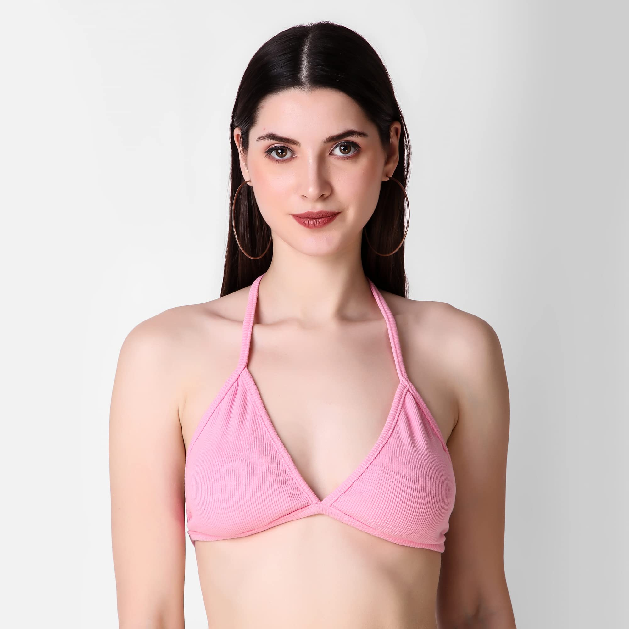 Istyle Can Backless Sleeveless Solid Beachwear Back Tie Up Women Trendy Top Rib Knit/Ribbed Women's Crop Cami Tank Bikini Top for Women | Beach Top (Free Size, Soft Pink) - Image 3 thumbnail