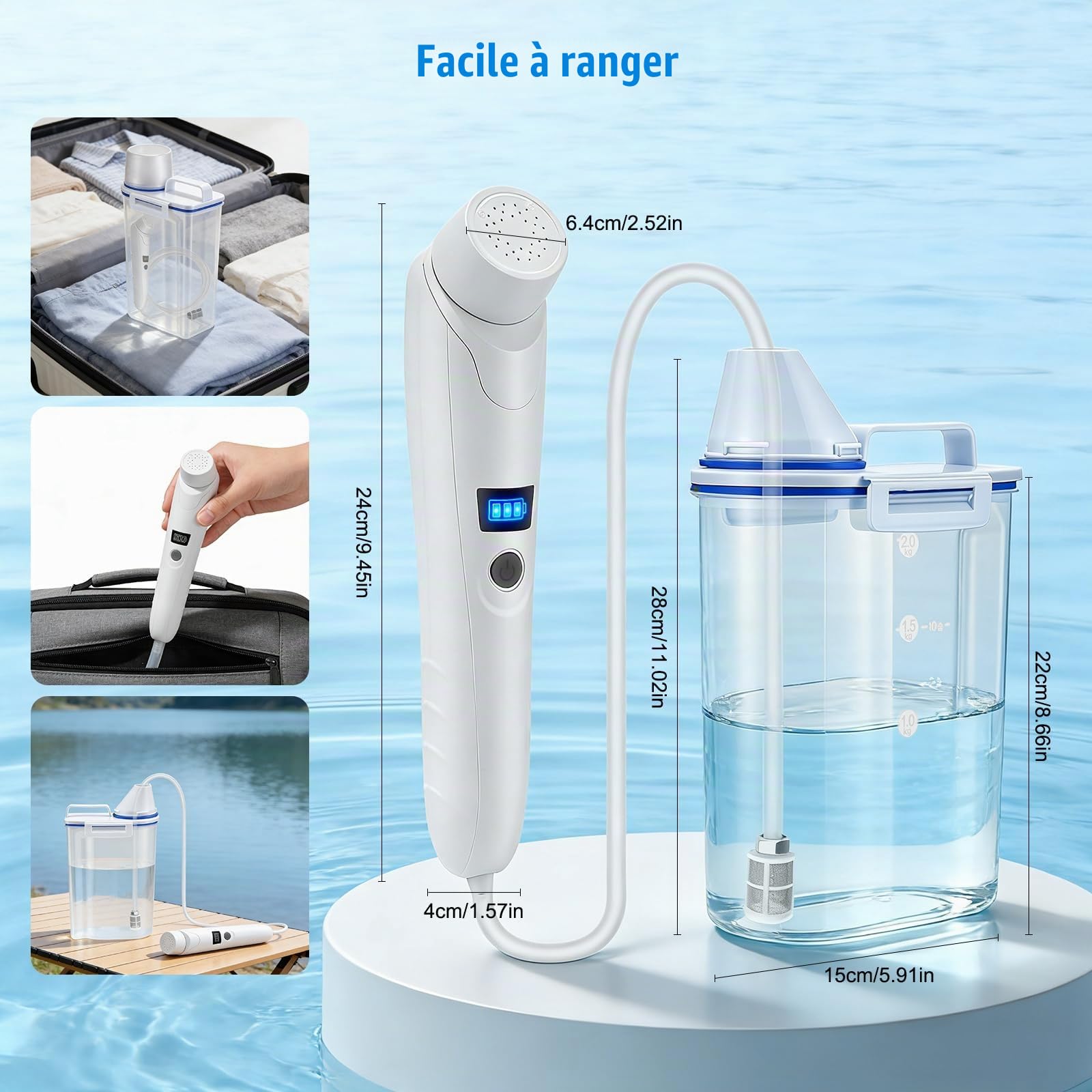 Bidet Portable 3L, Bidet Électrique de Voyage Rechargeable USB avec Batterie 2200mAh, IPX6 Étanche, Douchette à Main pour Toilettes Camping Randonnée, Hygiène Personnelle pour Femmes Hommes Seniors