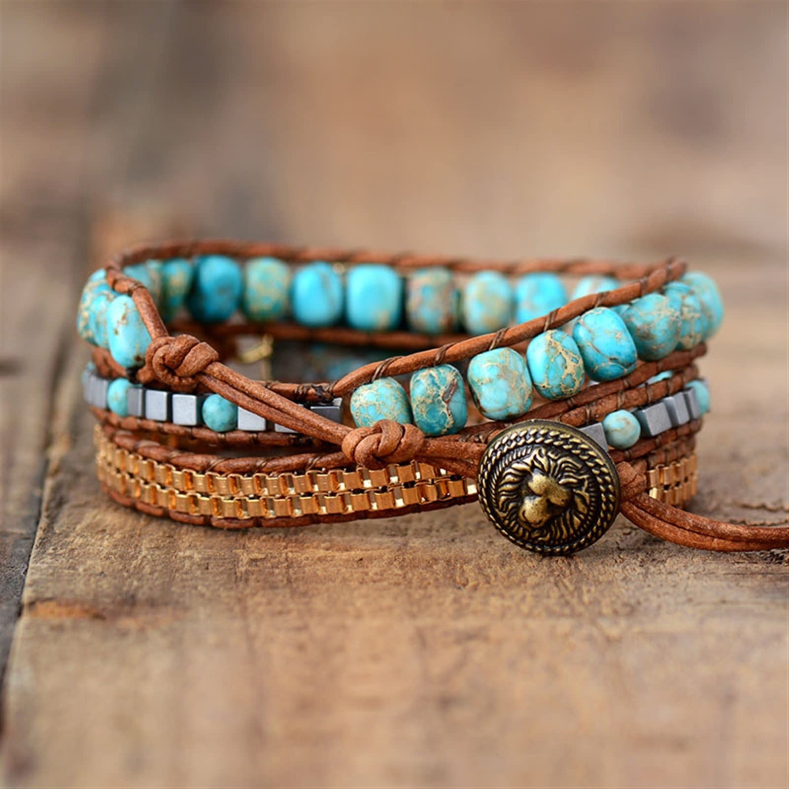LYGBAOFUL Armbänder Leder-Wickelarmband mit Steinen, Vintage-Weberei, Statement-Kunst-Kettenarmband, Schmuck, Geschenke, Schmuck