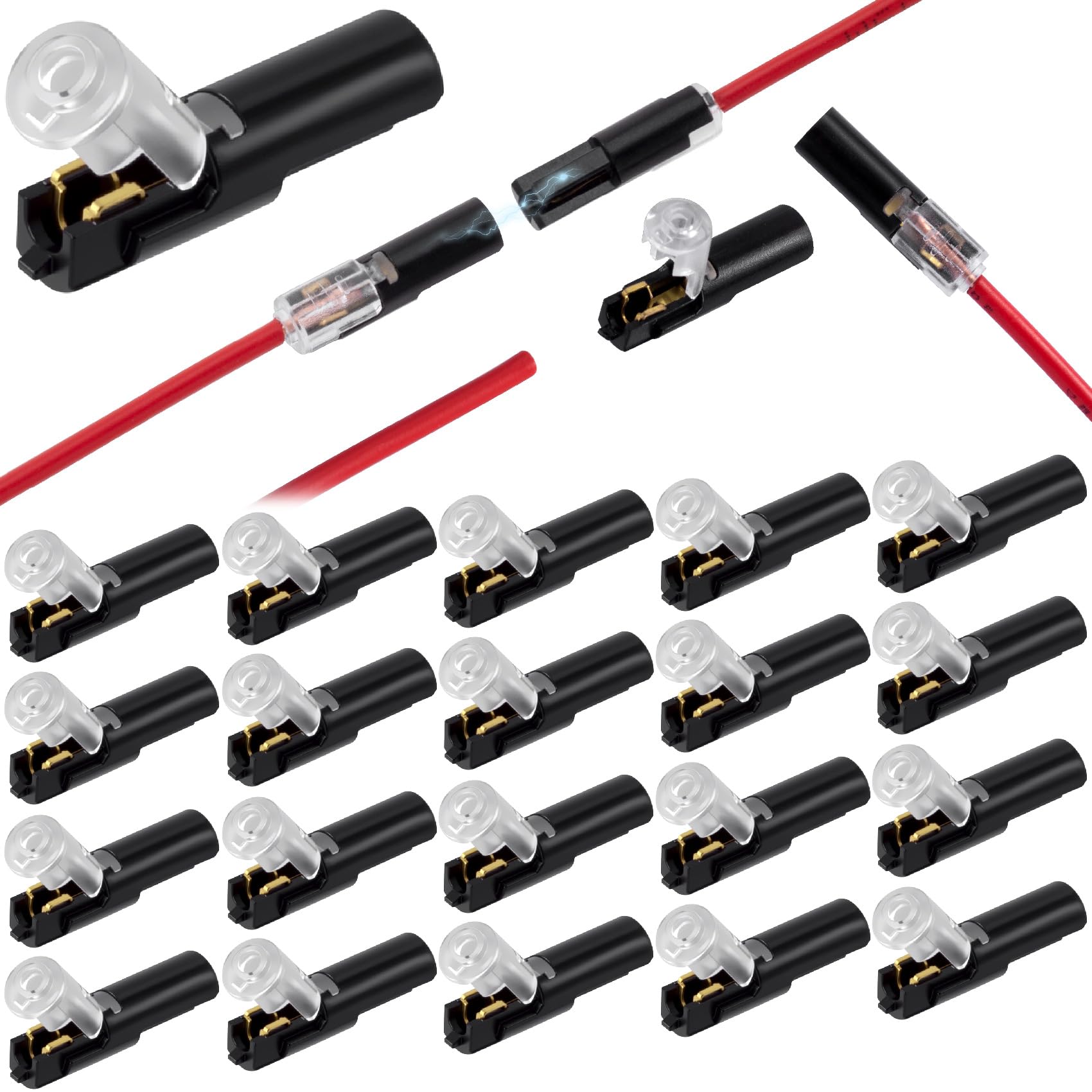 Hzopcw 20pcs 1 Pin Quick Clip Fasteners Wire Connector, Plug-in Wire Quick Connectors with Locking Buckle, Single Wire Snap on Blocks for Low-Voltage