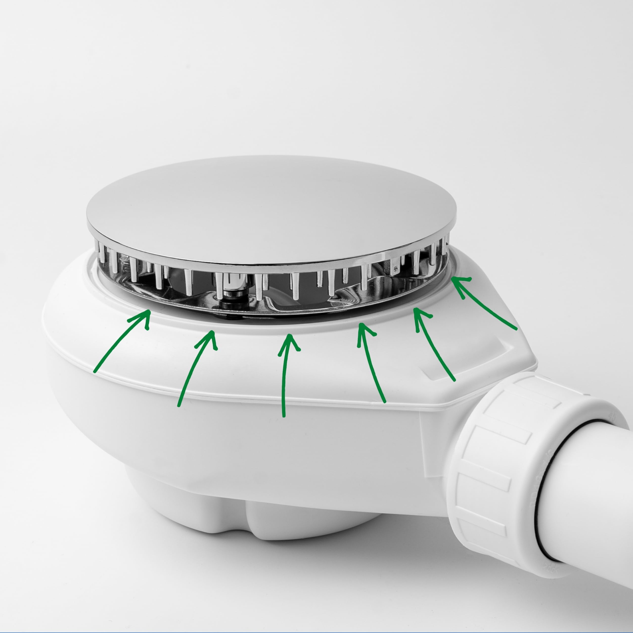 Capot et tube plongeur pour écoulement de douche, Ø 115 mm, compatible avec la garniture d'écoulement Viega Tempoplex à partir de l'année de construction 2006, couvercle ABS chromé