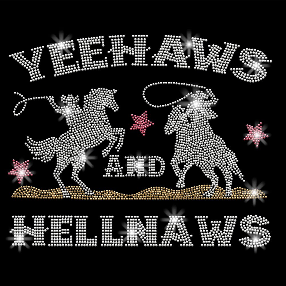 SUPERDANT Cowboy Riding Rhinestones Iron-on Transfer Yeehaws Hellnaws Crystal Heat Transfer Stickers Western Iron on Decals Rhinestone Patches for T-Shirt Clothing Tote Bag Jackets DIY Gifts