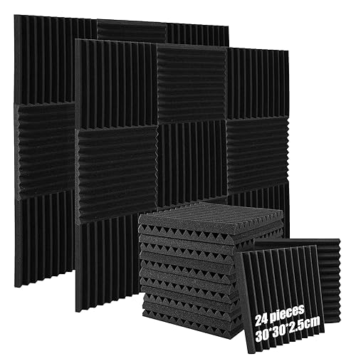 suzao 24 Paneles Acústicos de Alta Densidad 30x30x2.5cm, Espuma Acústica Retardante de Llama para Insonorización Pared, Estudio, Oficina, Absorción de Sonido con 100% Fibra de Poliéster, Decorativos - 30*30*2.5cm - 24 piezas-Cuña(2.5cm)